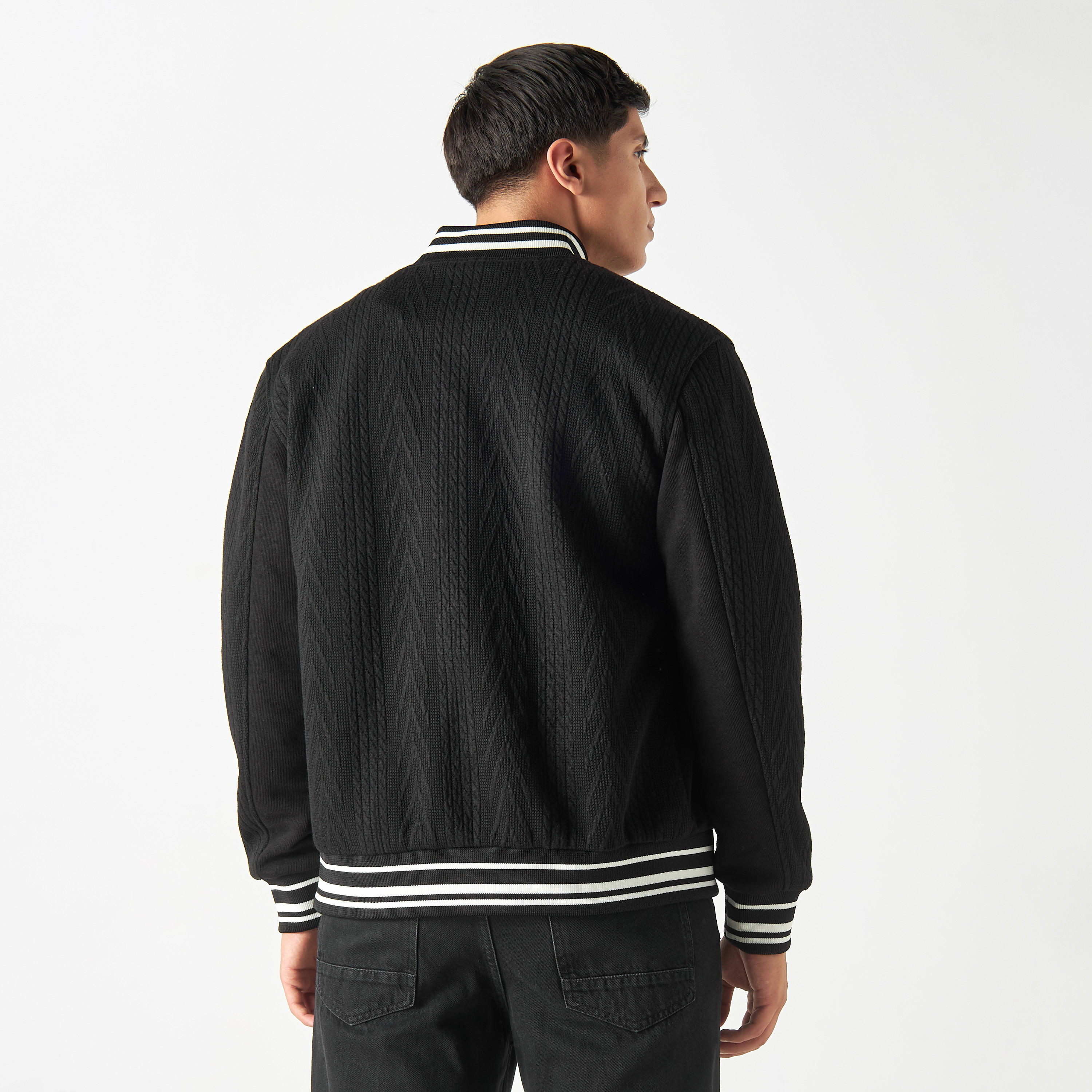Lee Cooper Textured Varsity Jacket with Long Sleeves and Pockets-men-clothing-jacketsandblazers-jackets-image-3