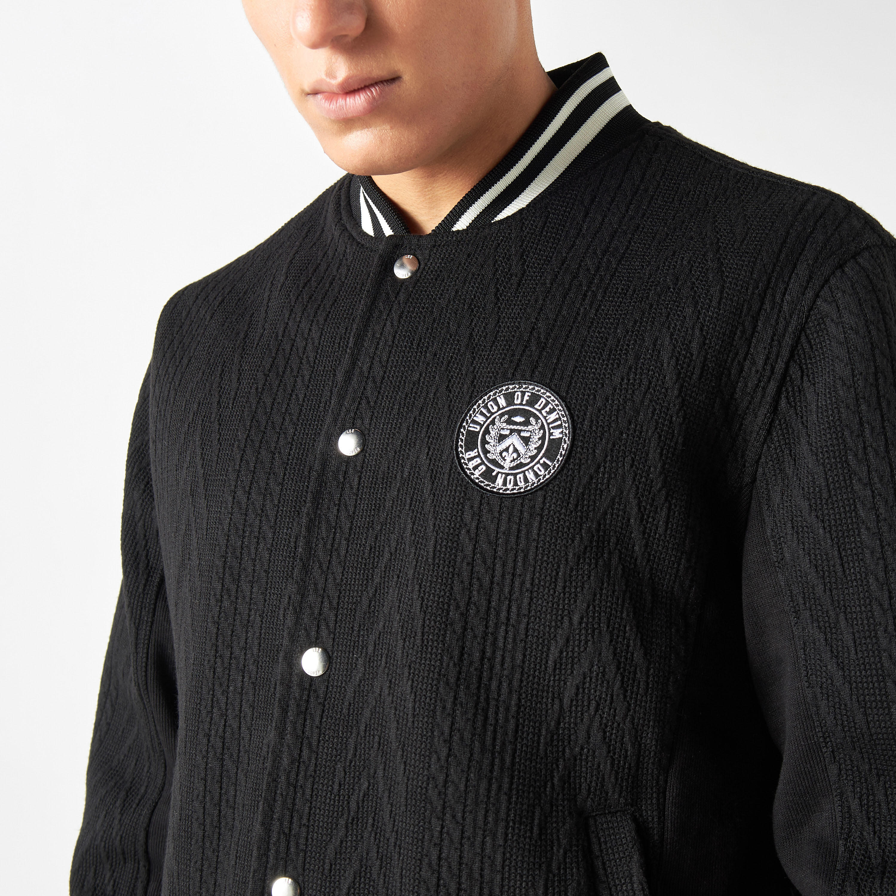 Lee Cooper Textured Varsity Jacket with Long Sleeves and Pockets-men-clothing-jacketsandblazers-jackets-image-4