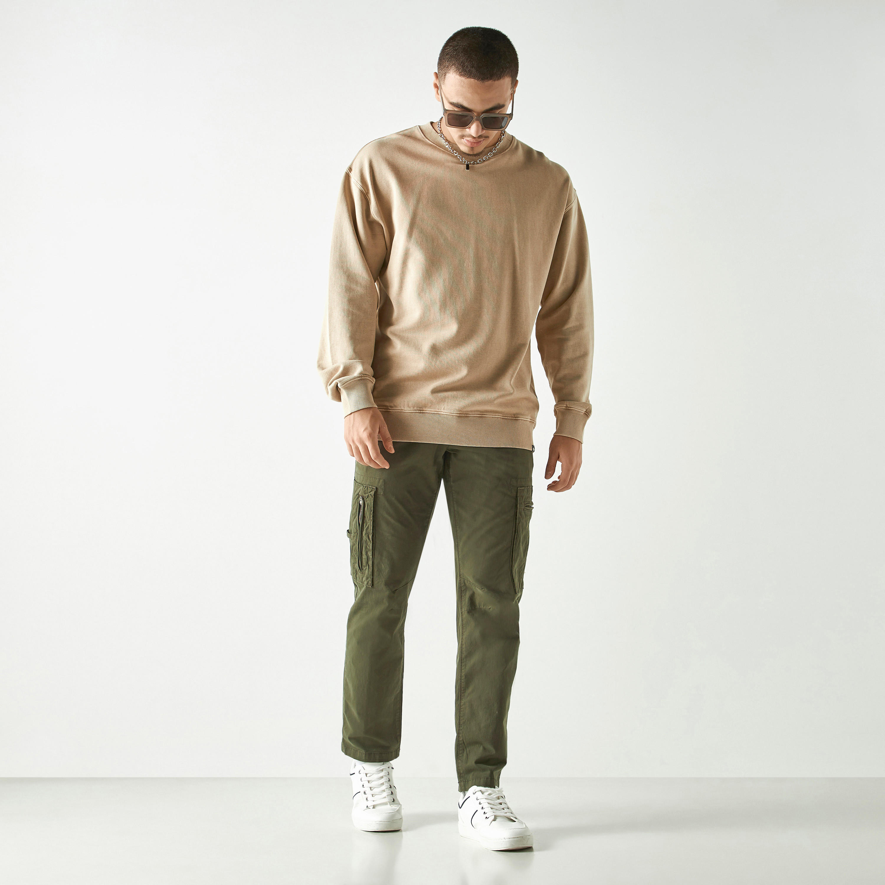 Lee Cooper Crew Neck Denim Sweatshirt with Long Sleeves-men-winterwear-hoodiesandsweatshirts-image-2
