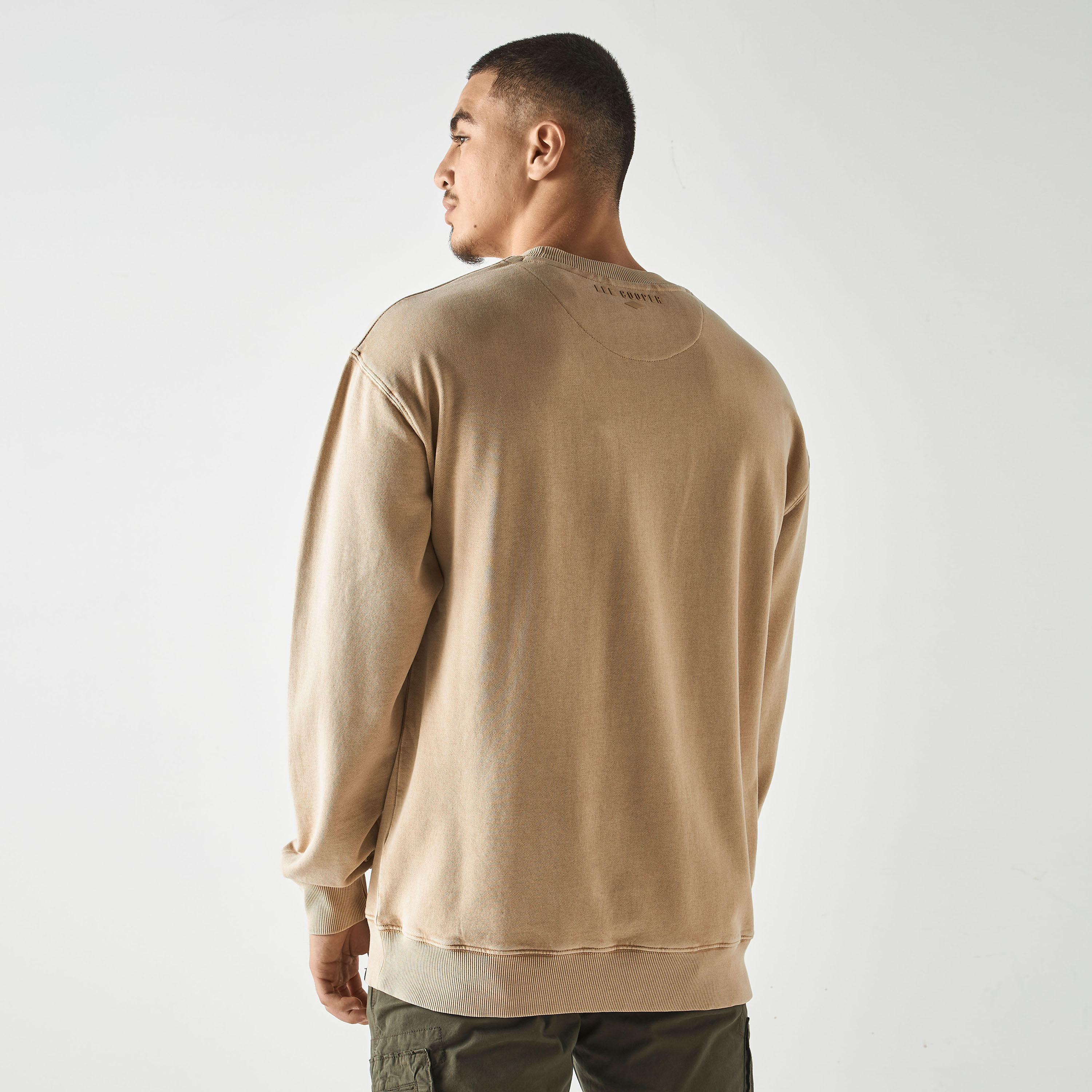 Lee Cooper Crew Neck Denim Sweatshirt with Long Sleeves-men-winterwear-hoodiesandsweatshirts-image-3