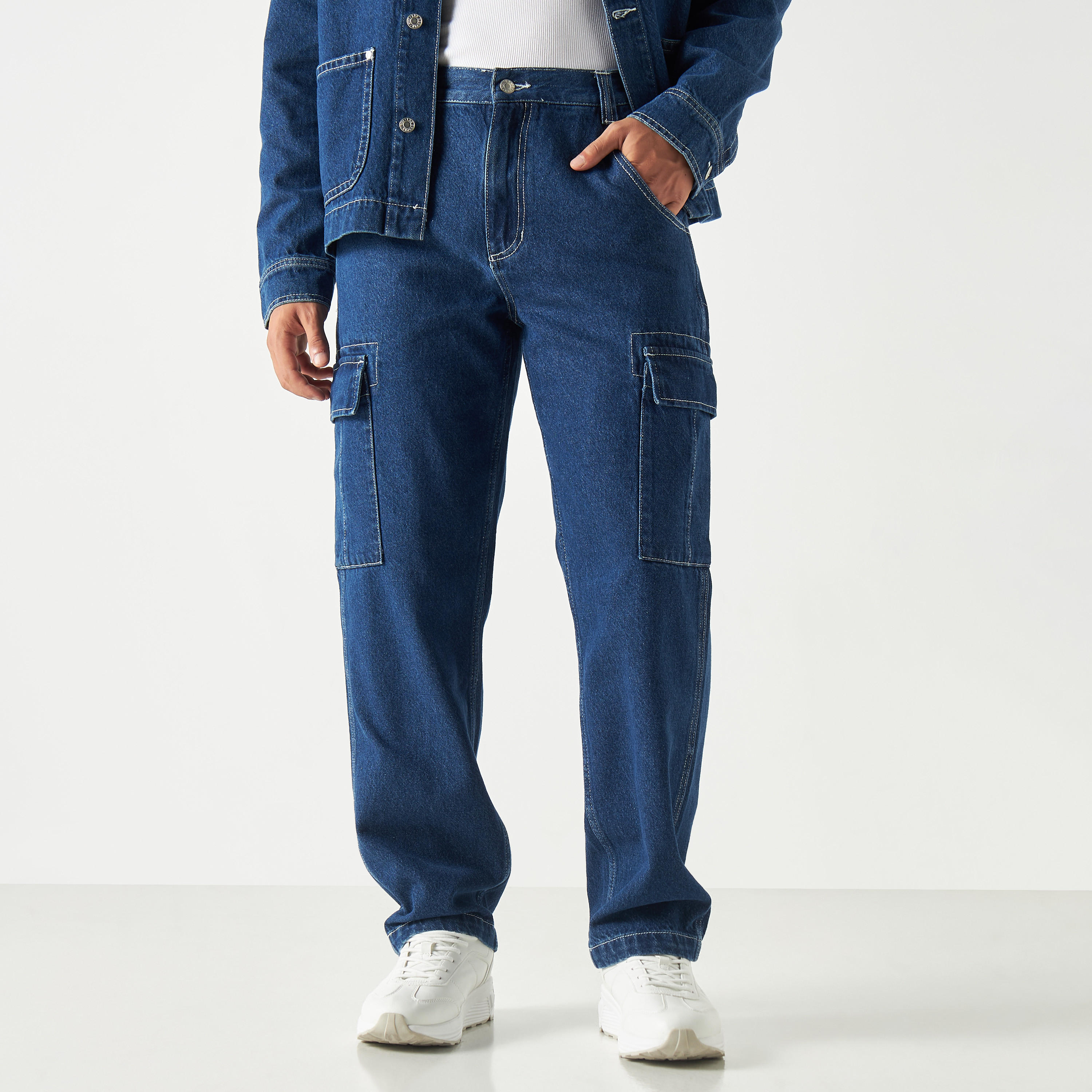 Lee Cooper Solid Cargo Jeans with Pockets-men-clothing-bottoms-jeans-image-1