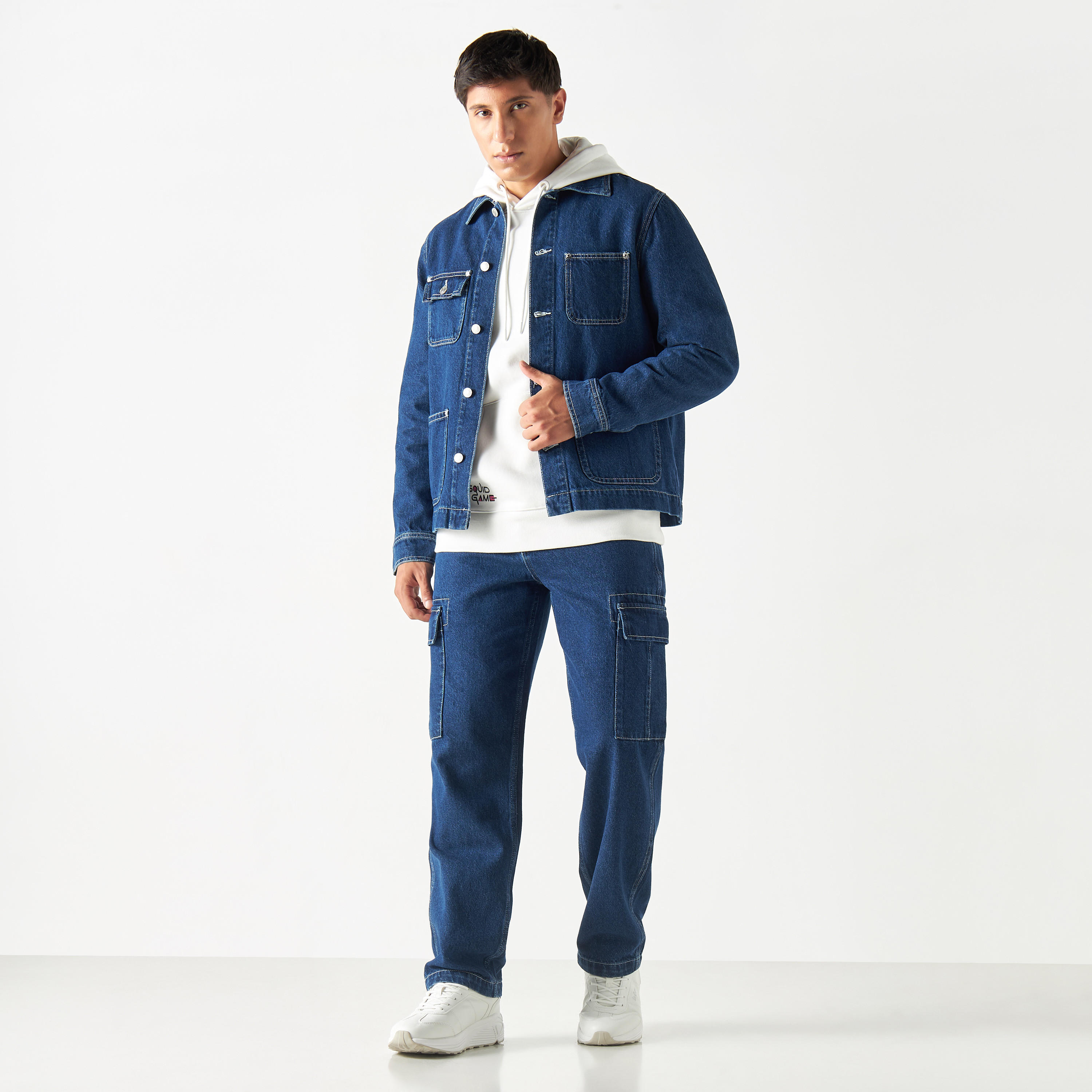 Lee Cooper Solid Cargo Jeans with Pockets-men-clothing-bottoms-jeans-image-2