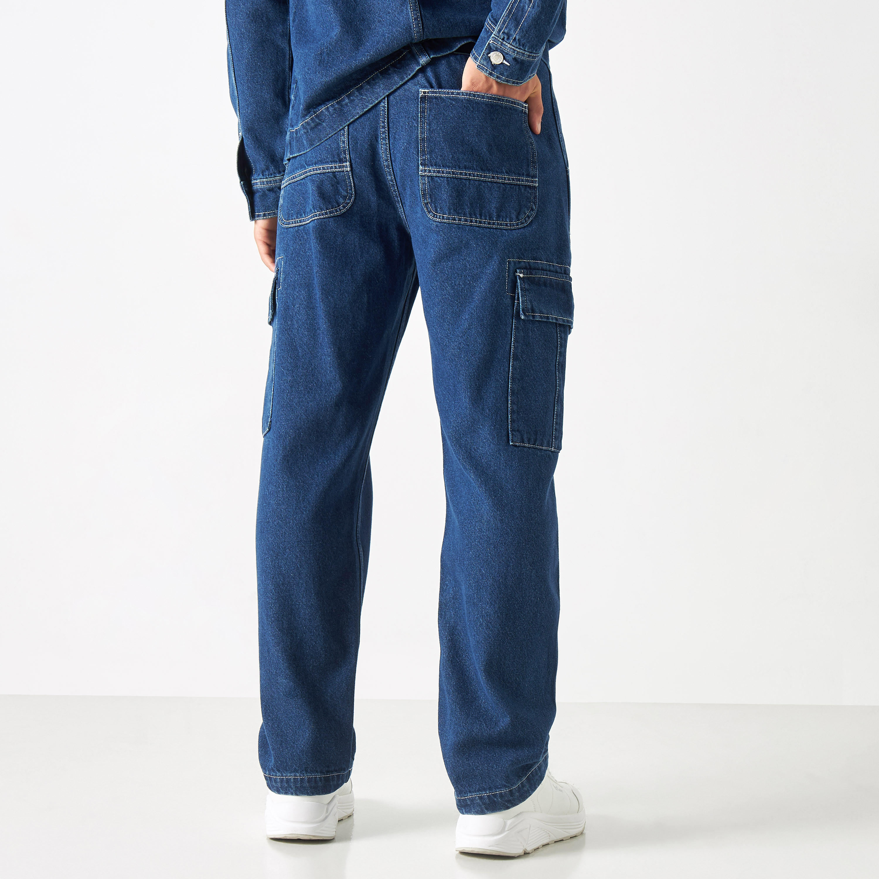 Lee Cooper Solid Cargo Jeans with Pockets-men-clothing-bottoms-jeans-image-3