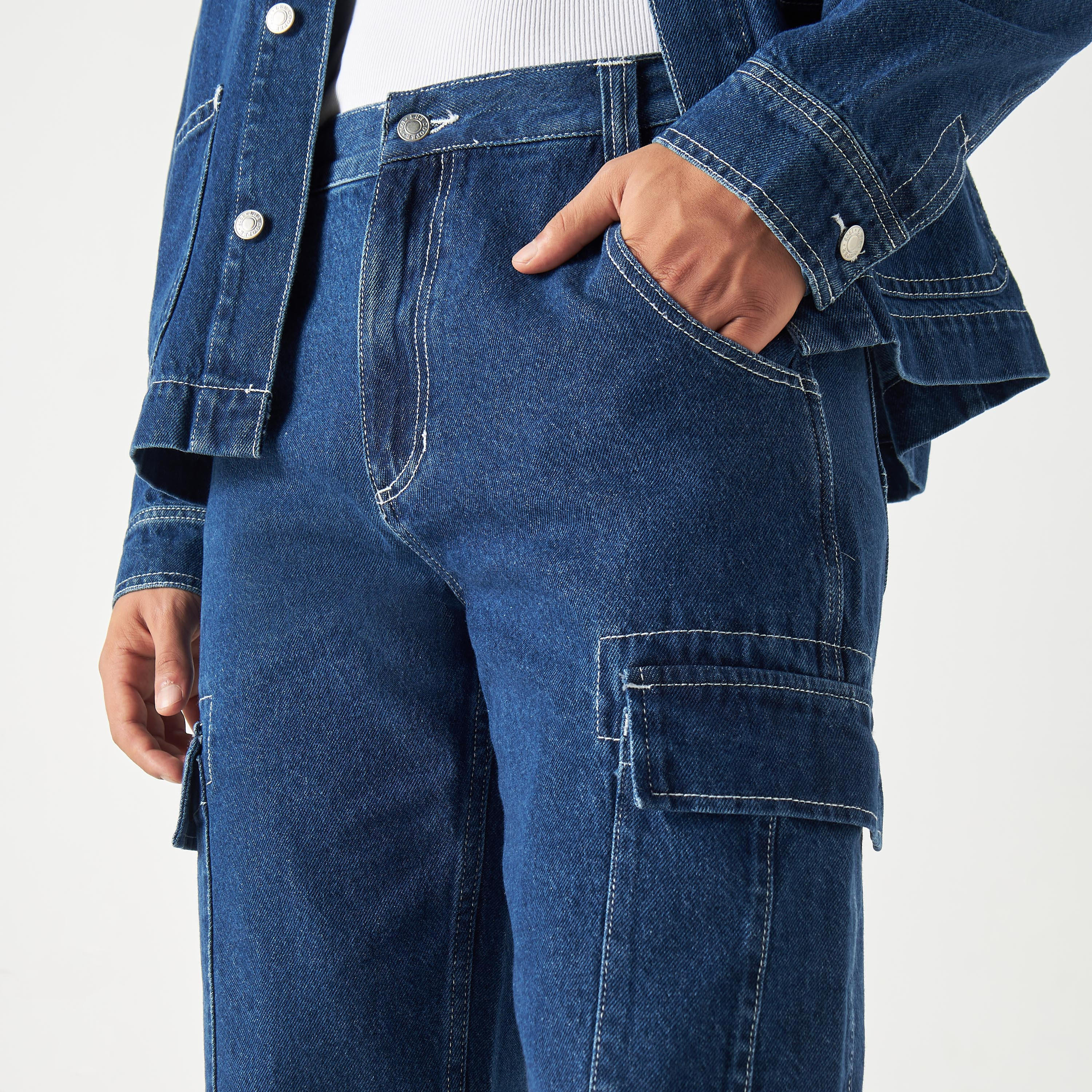 Lee Cooper Solid Cargo Jeans with Pockets-men-clothing-bottoms-jeans-image-4