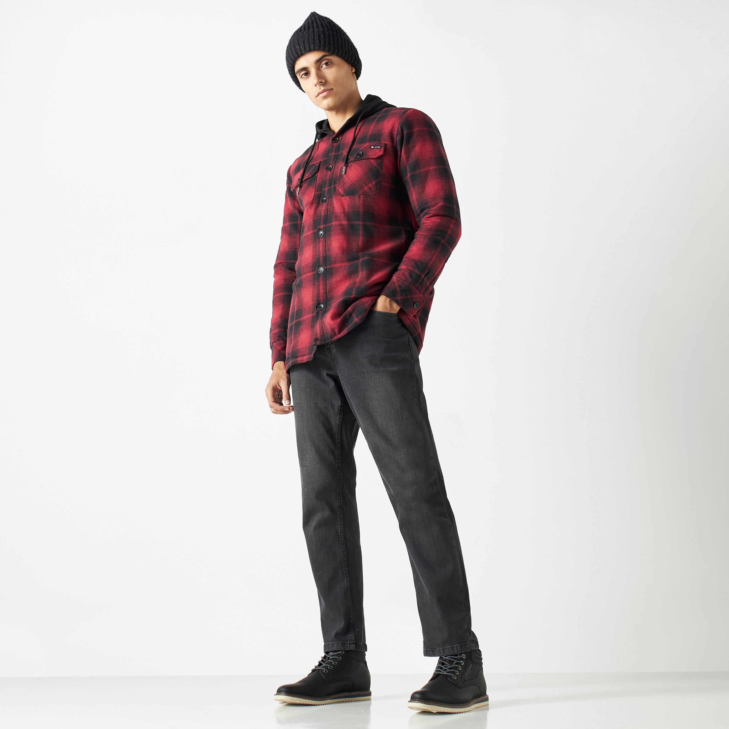 Lee Cooper Checked Jacket with Button Closure and Pockets-men-clothing-jacketsandblazers-jackets-image-2