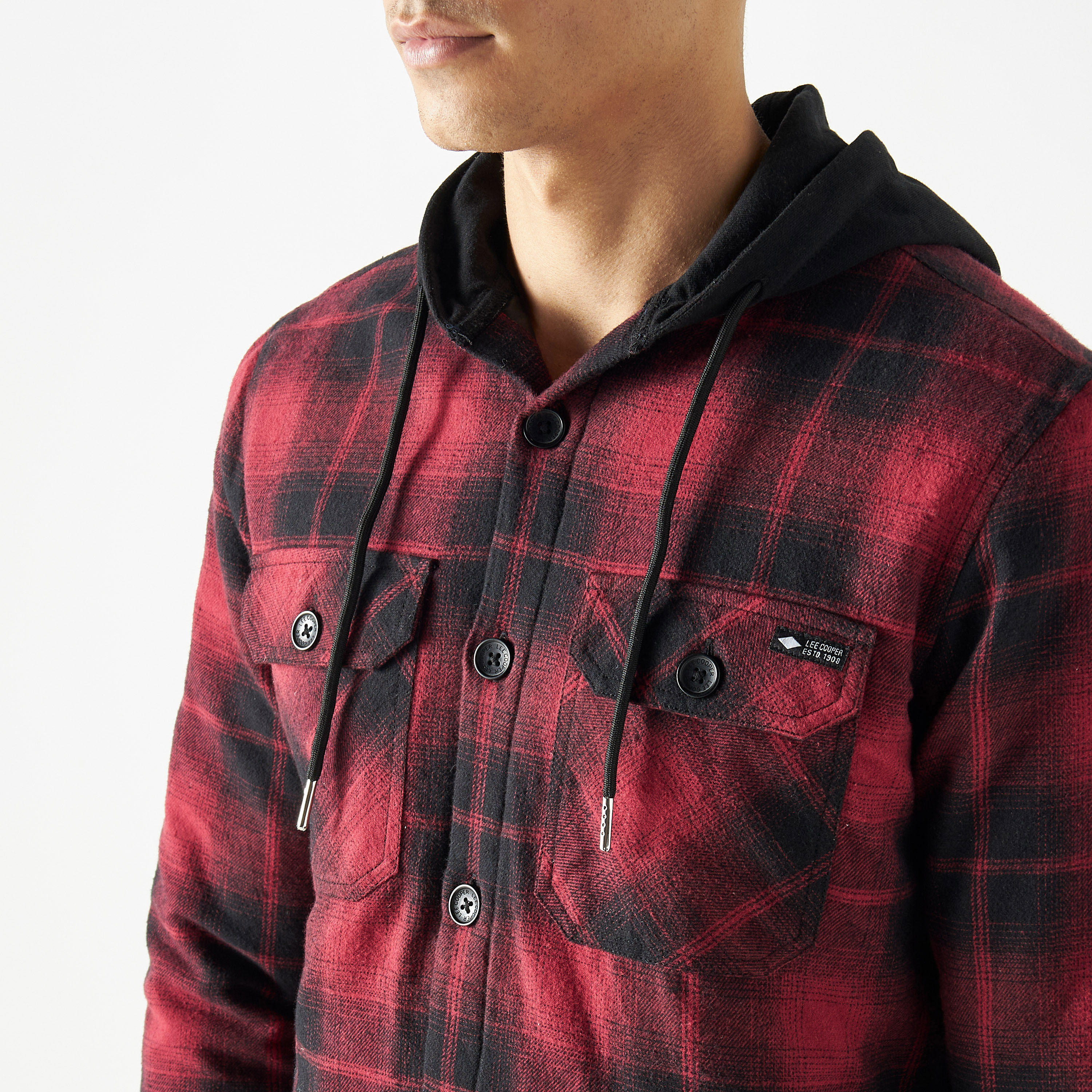 Lee Cooper Checked Jacket with Button Closure and Pockets-men-clothing-jacketsandblazers-jackets-image-4