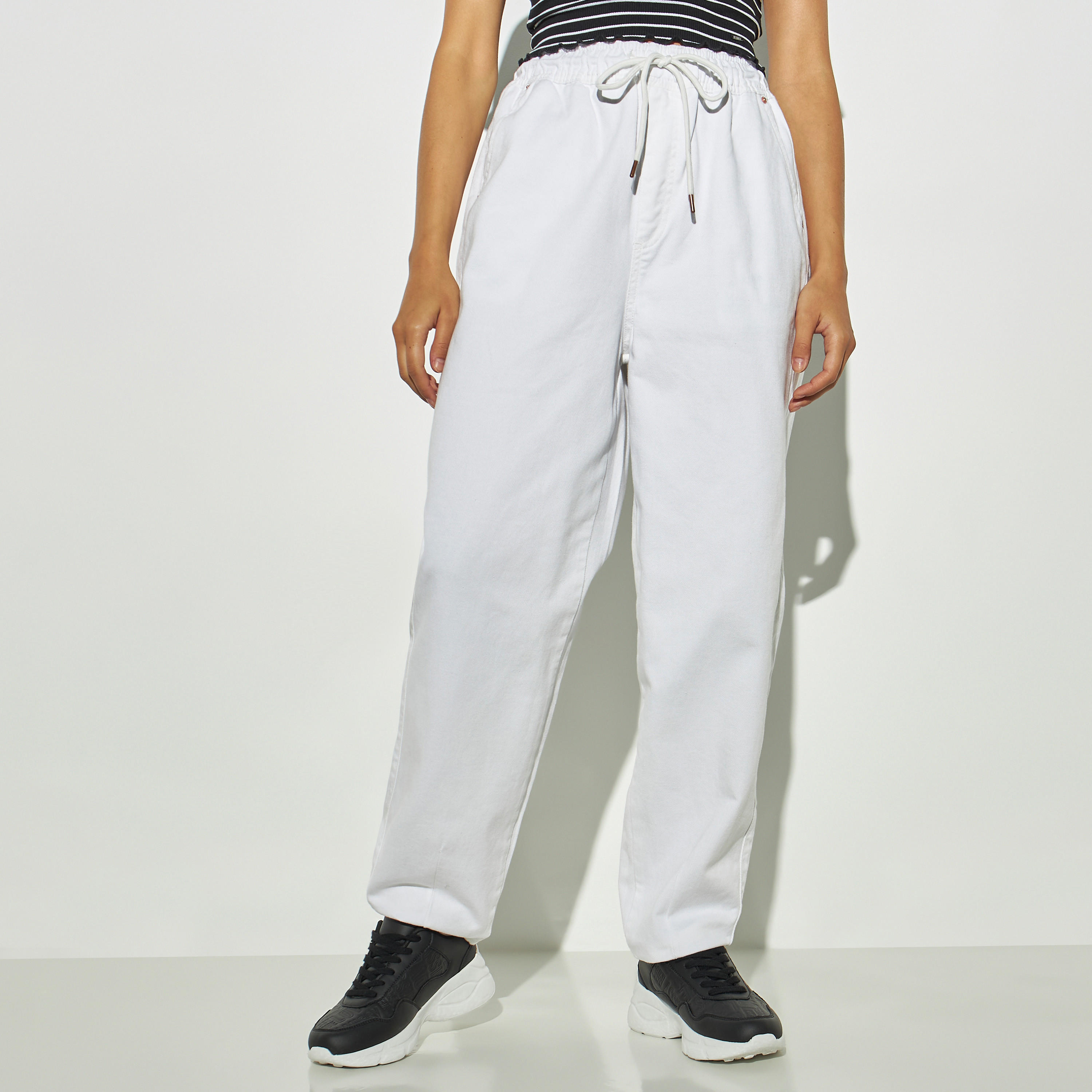 Lee Cooper Relaxed Fit Solid Slouchy Jeans with Drawstring Closure-women-clothing-bottoms-jeans-image-1
