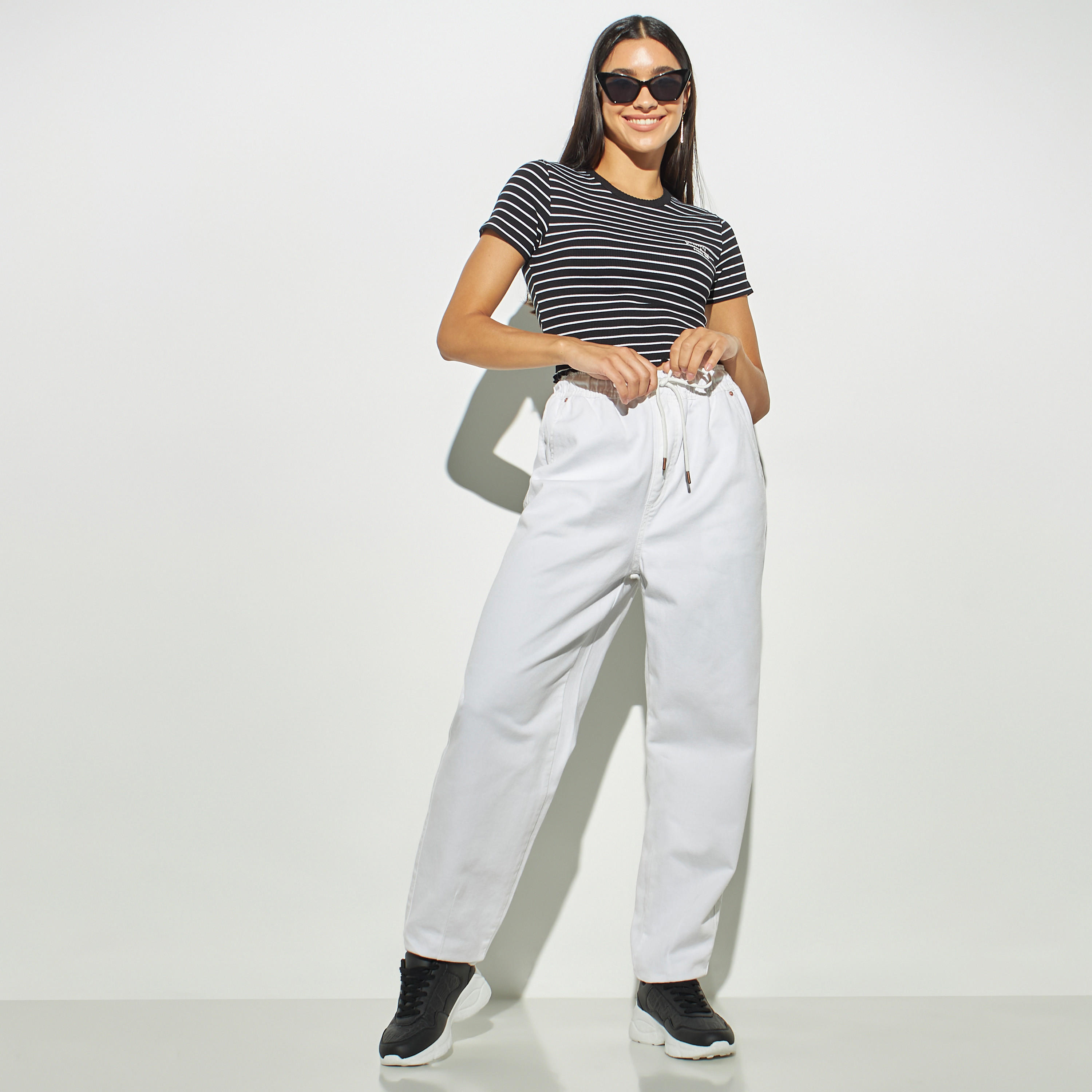 Lee Cooper Relaxed Fit Solid Slouchy Jeans with Drawstring Closure-women-clothing-bottoms-jeans-image-2