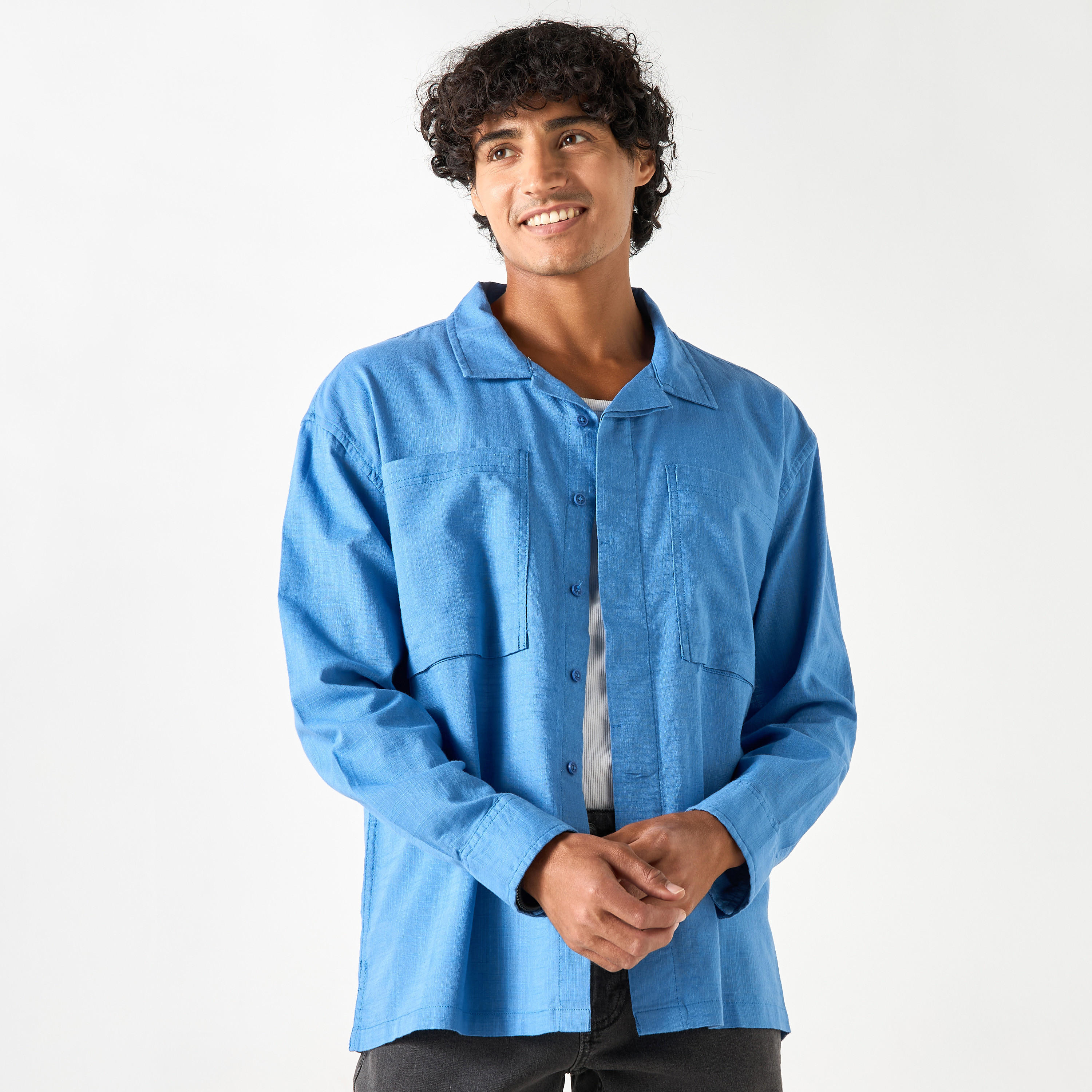 قميص قطن بياقة كامب من لي كوبر-men-clothing-shirts-image-1