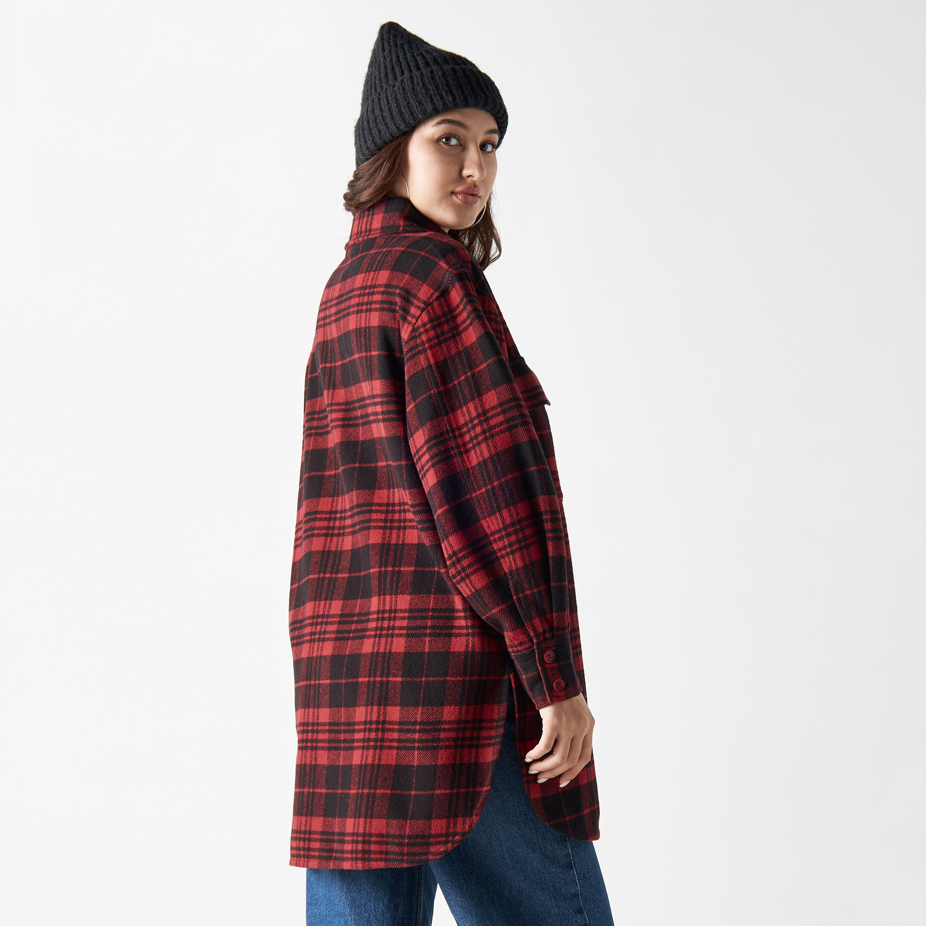 شاكيت كاروهات بأكمام طويلة وجيوب من لي كوبر-women-winterwear-coatsandjackets-jackets-image-2