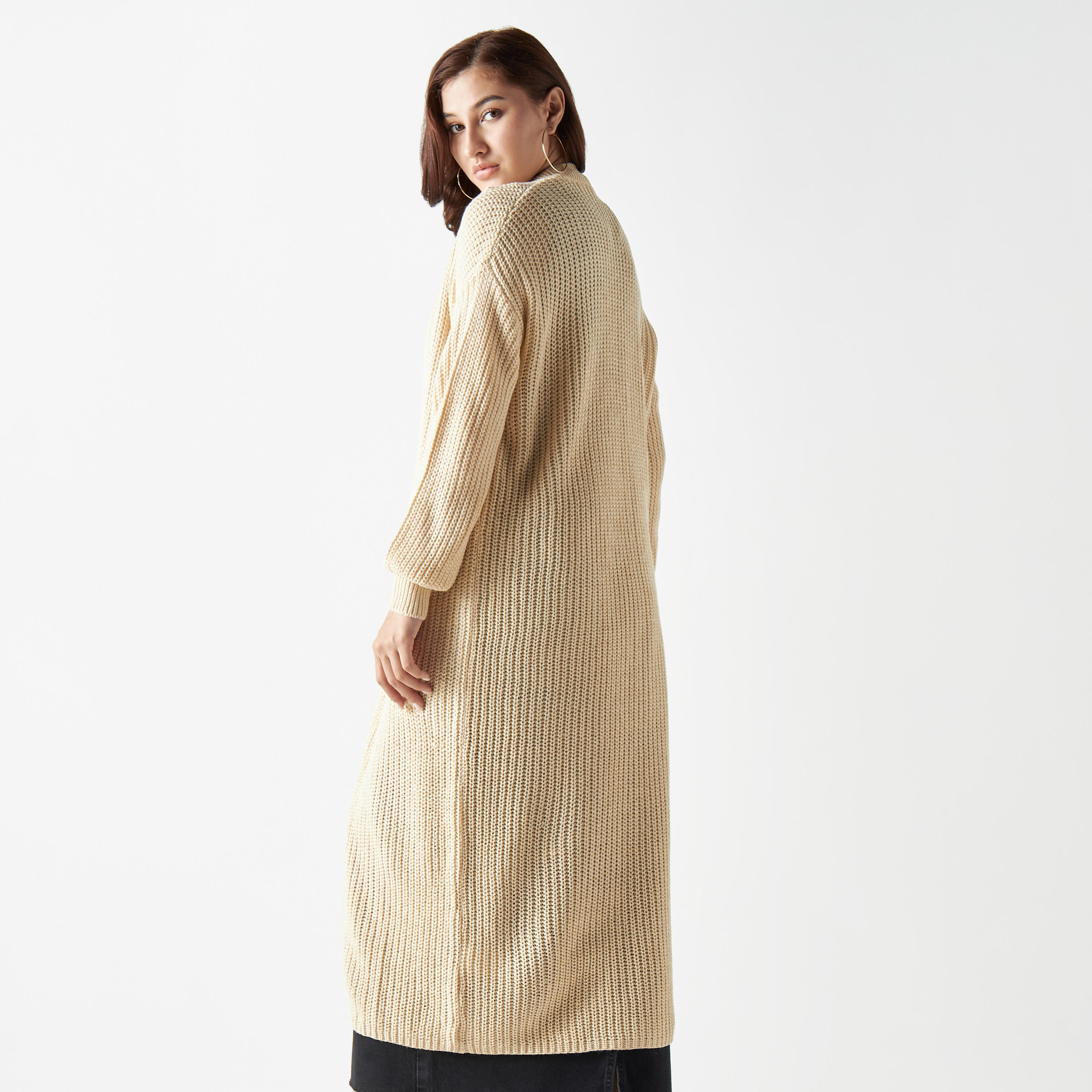 كارديجان طويل بارز الملمس بجيوب من لي كوبر-women-winterwear-cardigansandjumpers-cardigans-image-3