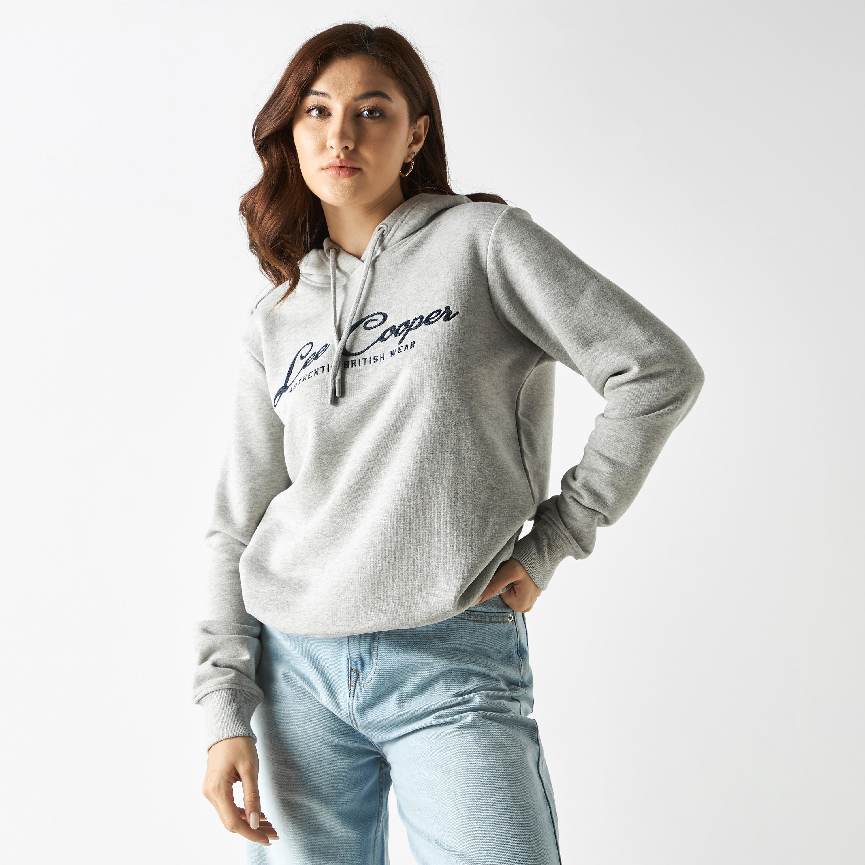 Lee Cooper Logo Embroidered Hoodie with Long Sleeves-women-winterwear-hoodiesandsweatshirts-hoodies-image-4