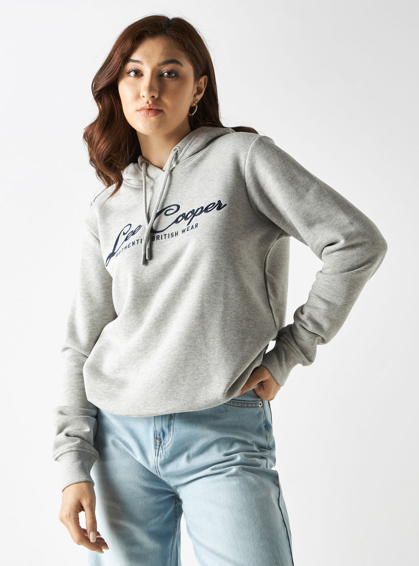 Lee Cooper Logo Embroidered Hoodie with Long Sleeves-women-winterwear-hoodiesandsweatshirts-hoodies-image-4
