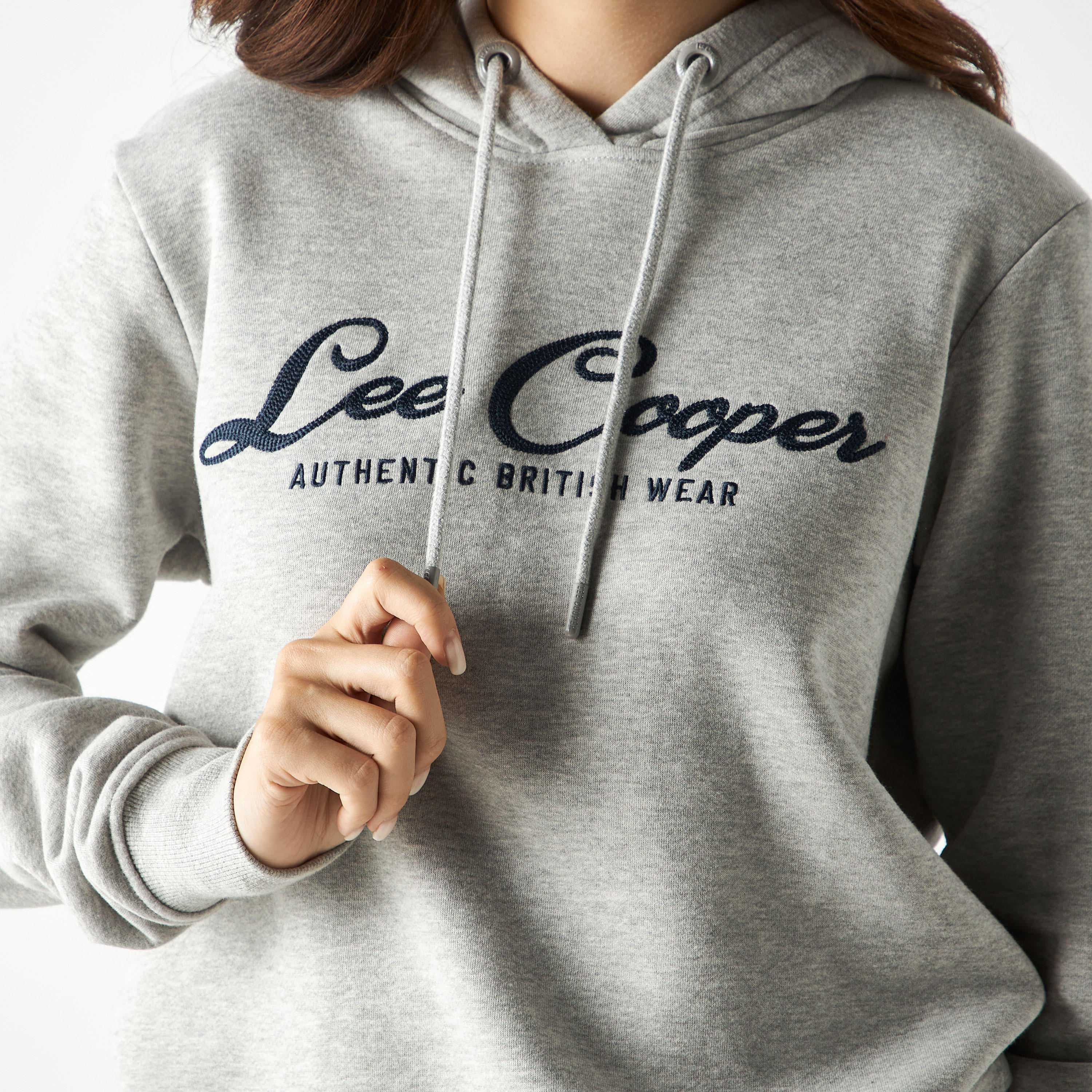 Lee Cooper Logo Embroidered Hoodie with Long Sleeves-women-winterwear-hoodiesandsweatshirts-hoodies-image-1