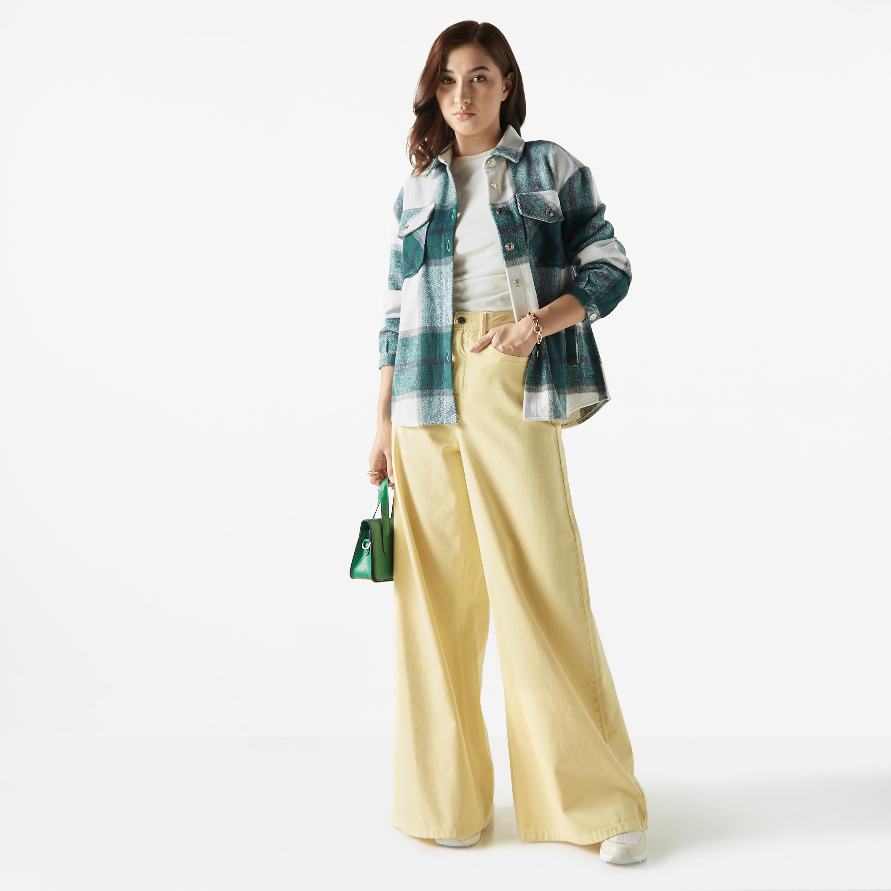 Lee Cooper Checked Collared Jacket with Pockets-women-winterwear-coatsandjackets-jackets-image-2