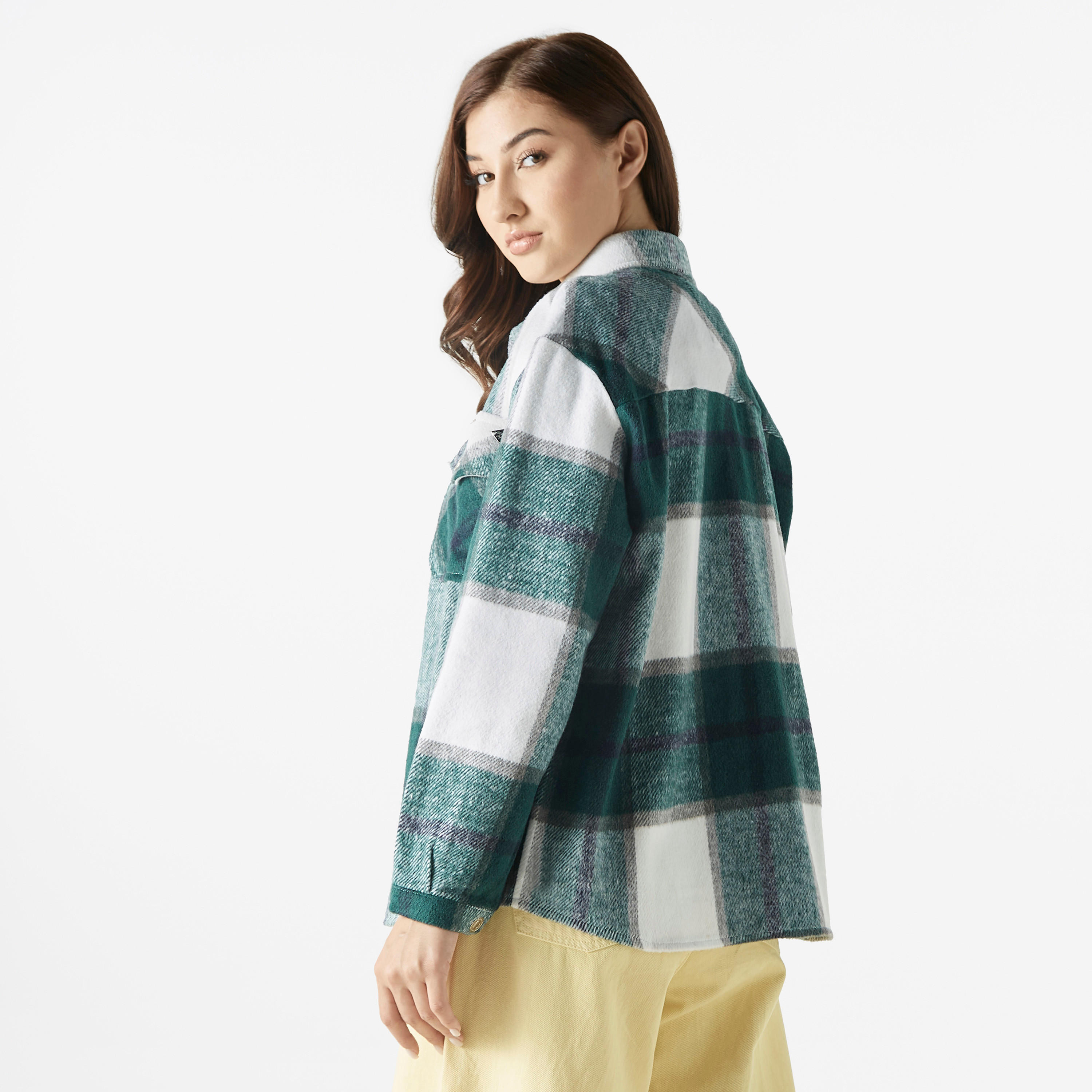 Lee Cooper Checked Collared Jacket with Pockets-women-winterwear-coatsandjackets-jackets-image-3