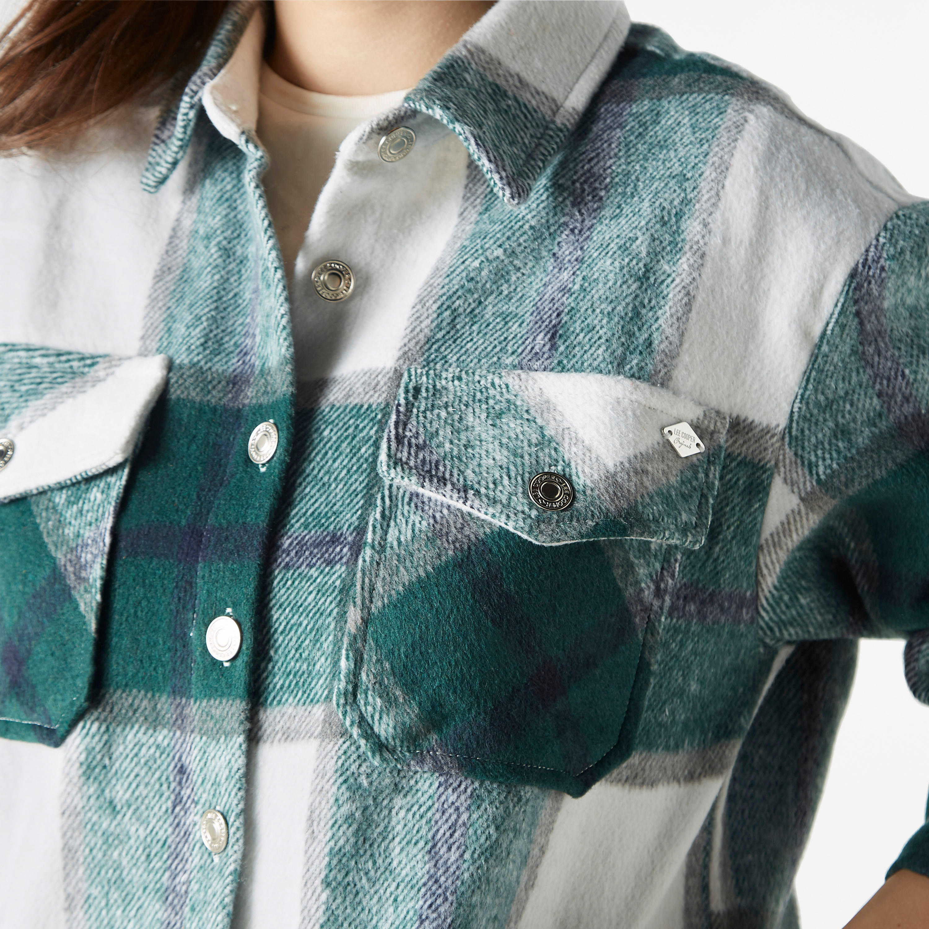 Lee Cooper Checked Collared Jacket with Pockets-women-winterwear-coatsandjackets-jackets-image-4