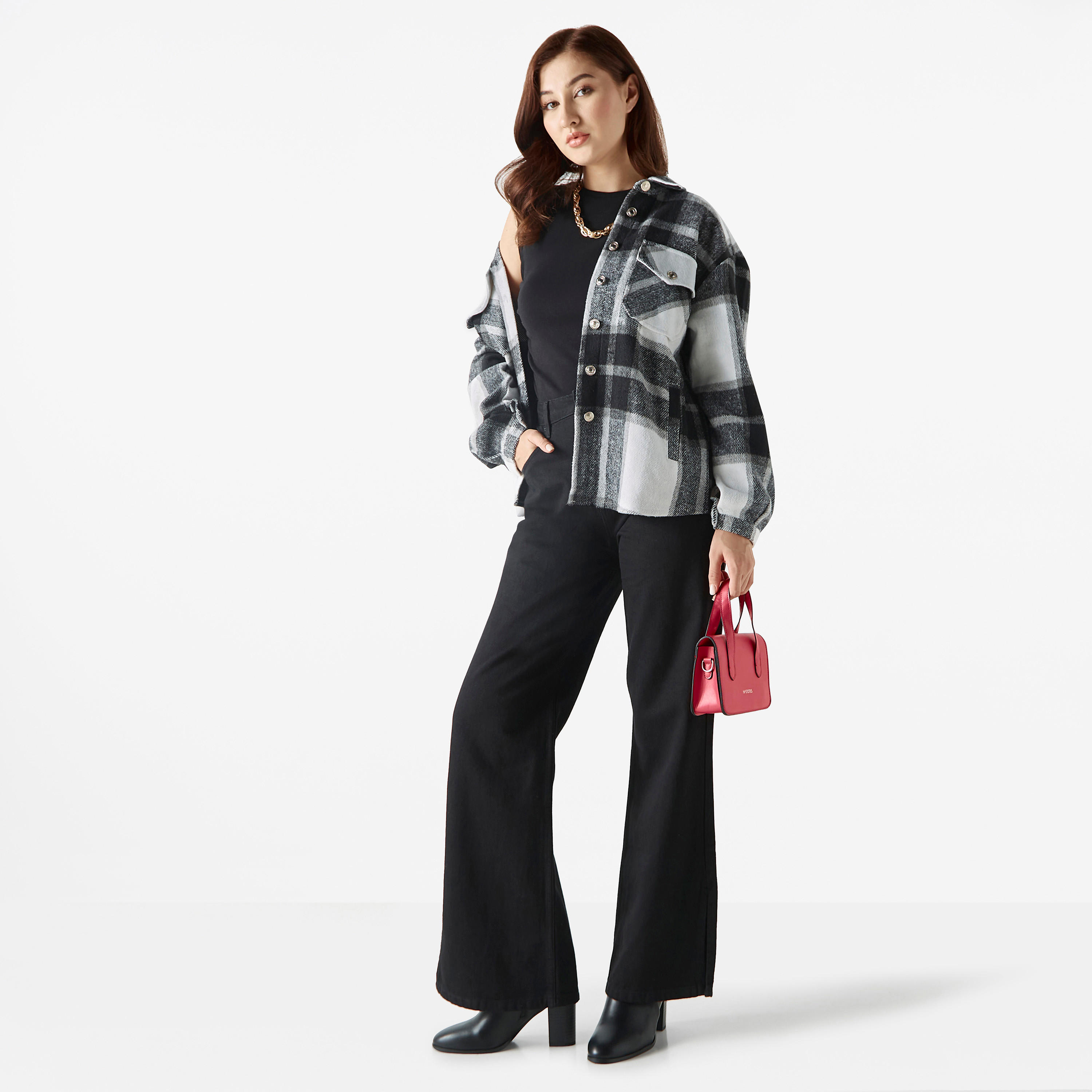 Lee Cooper Checked Collared Jacket with Pockets-women-winterwear-coatsandjackets-jackets-image-2