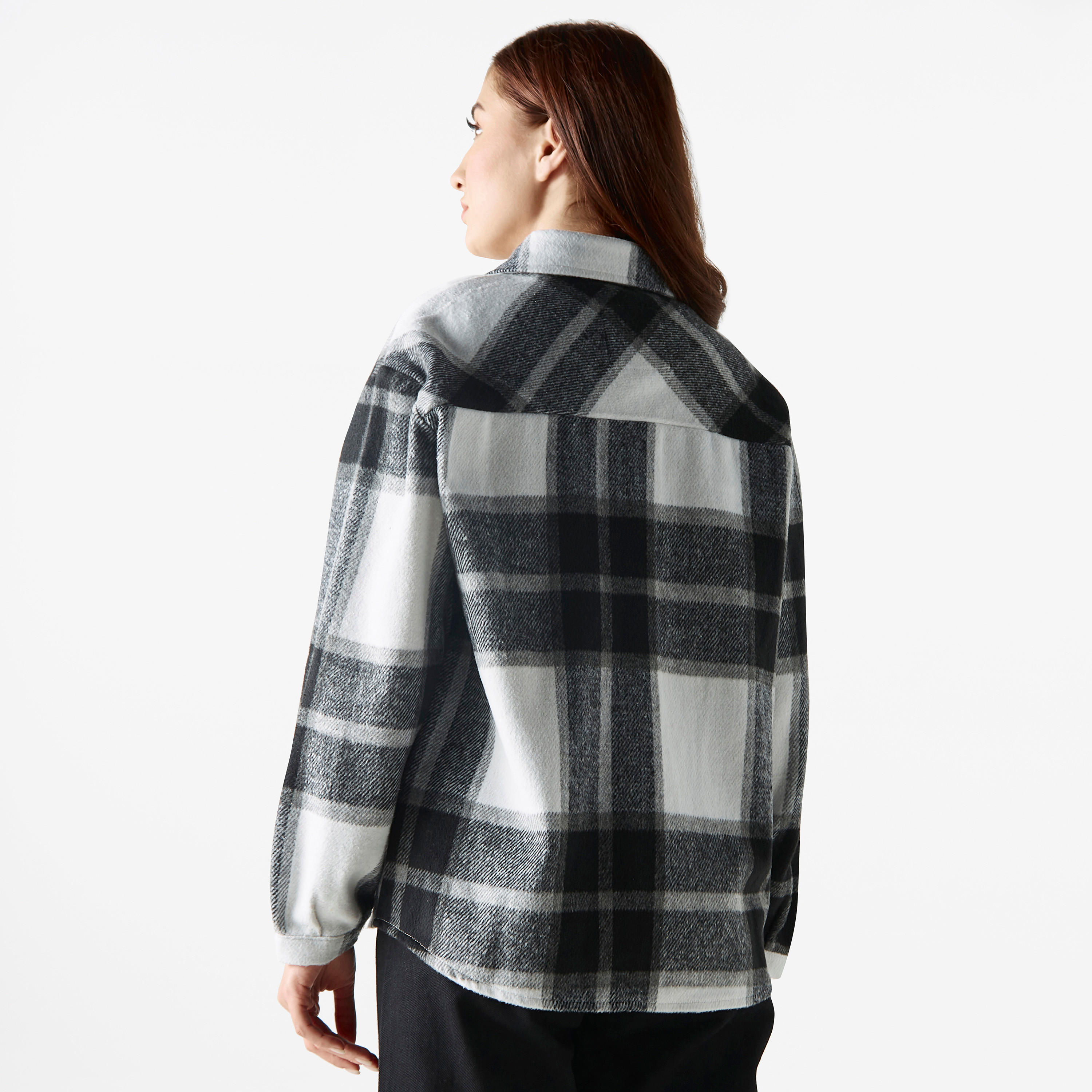 Lee Cooper Checked Collared Jacket with Pockets-women-winterwear-coatsandjackets-jackets-image-3