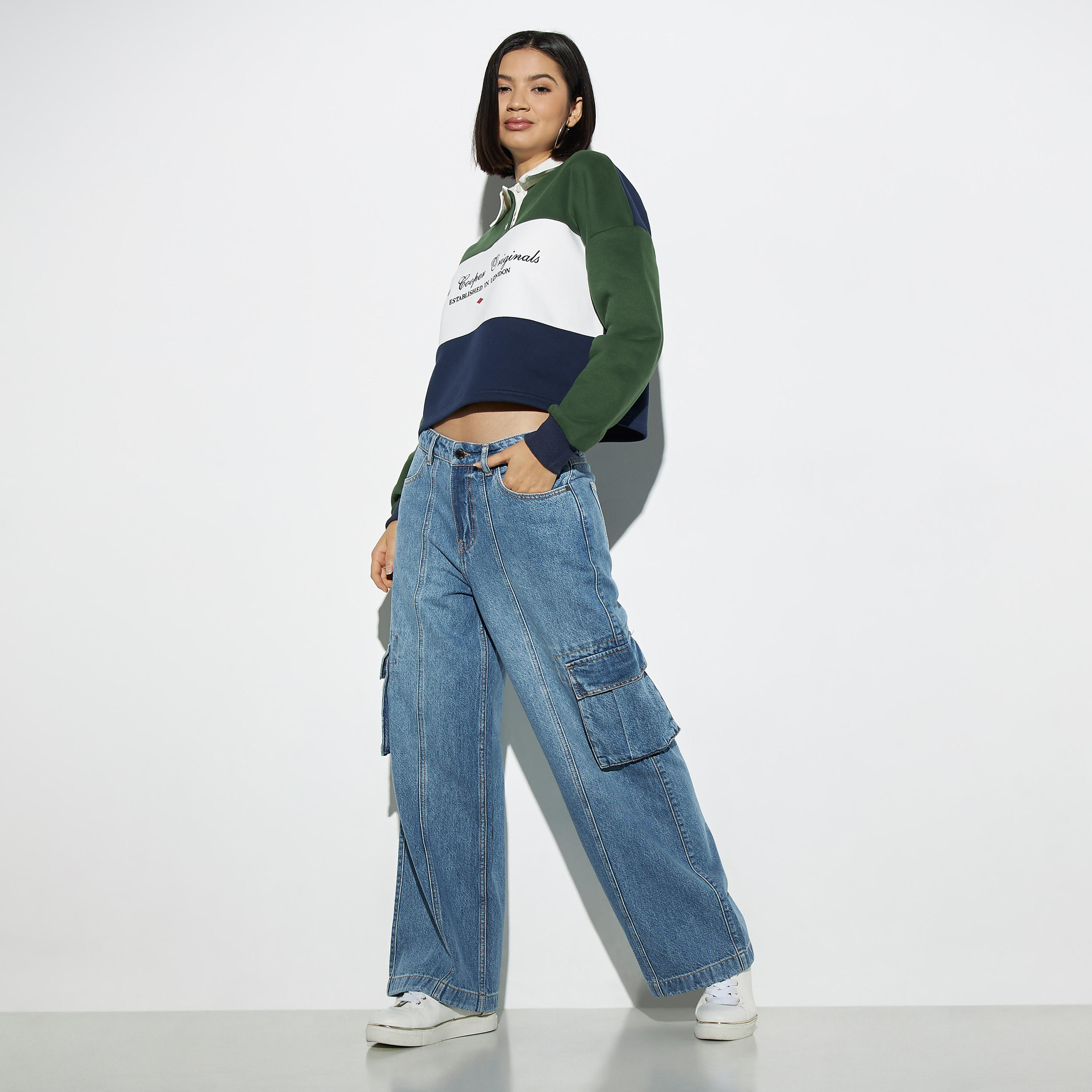 Lee Cooper Colourblock Collared Sweatshirt with Long Sleeves-women-clothing-tshirts-image-2