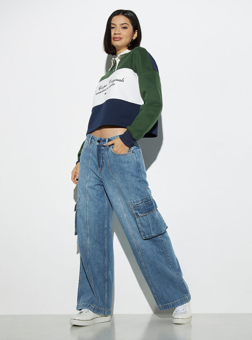 Lee Cooper Colourblock Collared Sweatshirt with Long Sleeves-women-clothing-tshirts-image-2