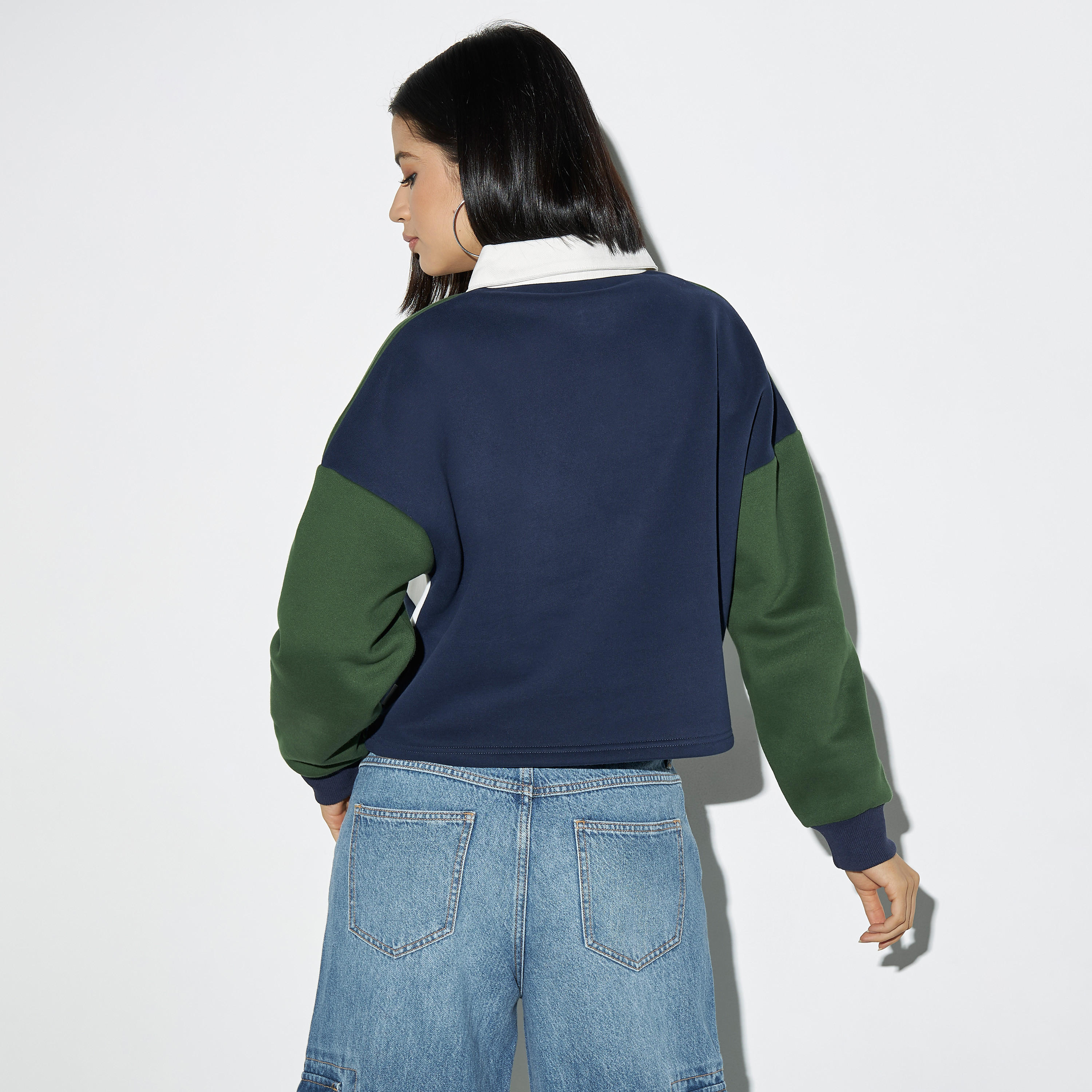 Lee Cooper Colourblock Collared Sweatshirt with Long Sleeves-women-clothing-tshirts-image-3