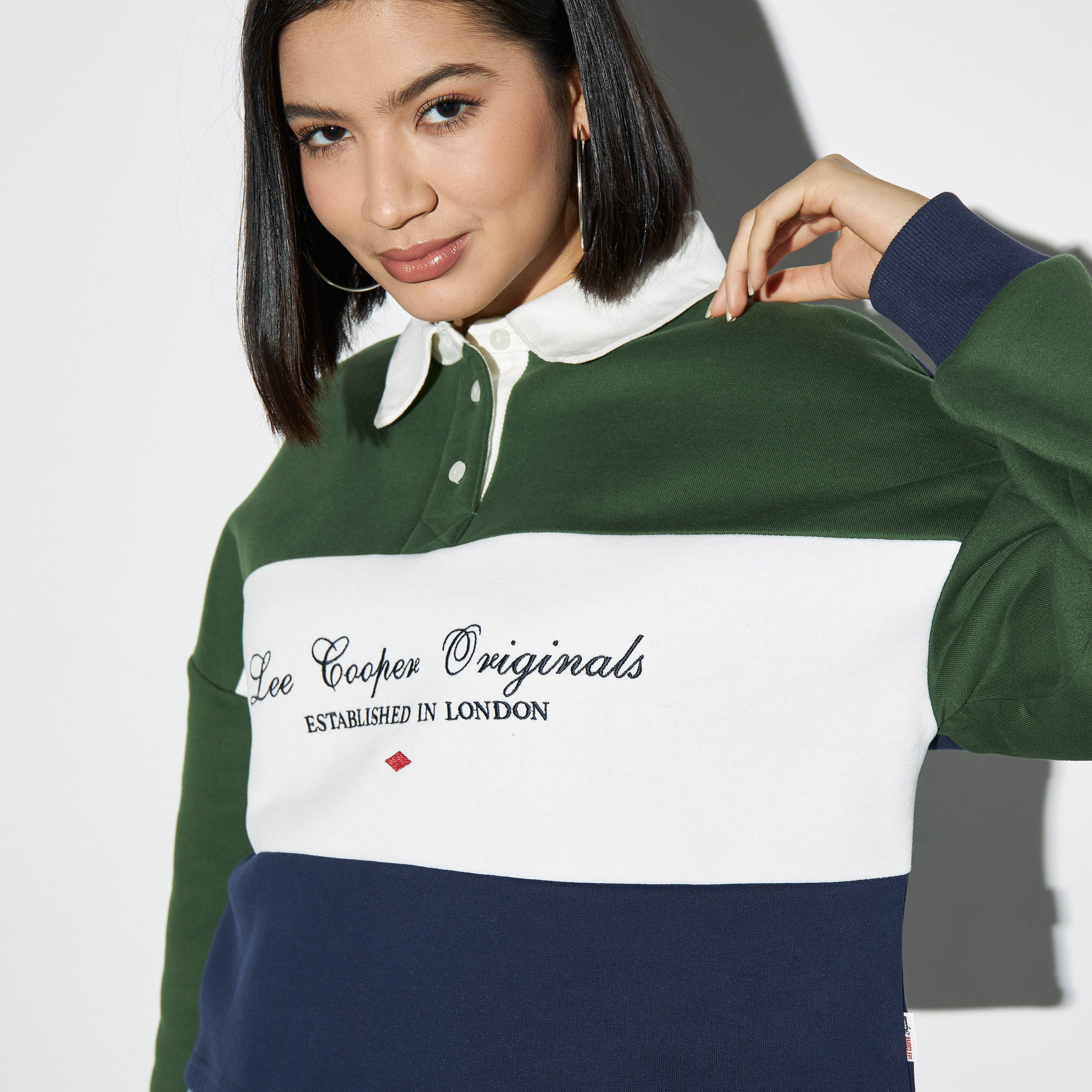 Lee Cooper Colourblock Collared Sweatshirt with Long Sleeves-women-clothing-tshirts-image-4
