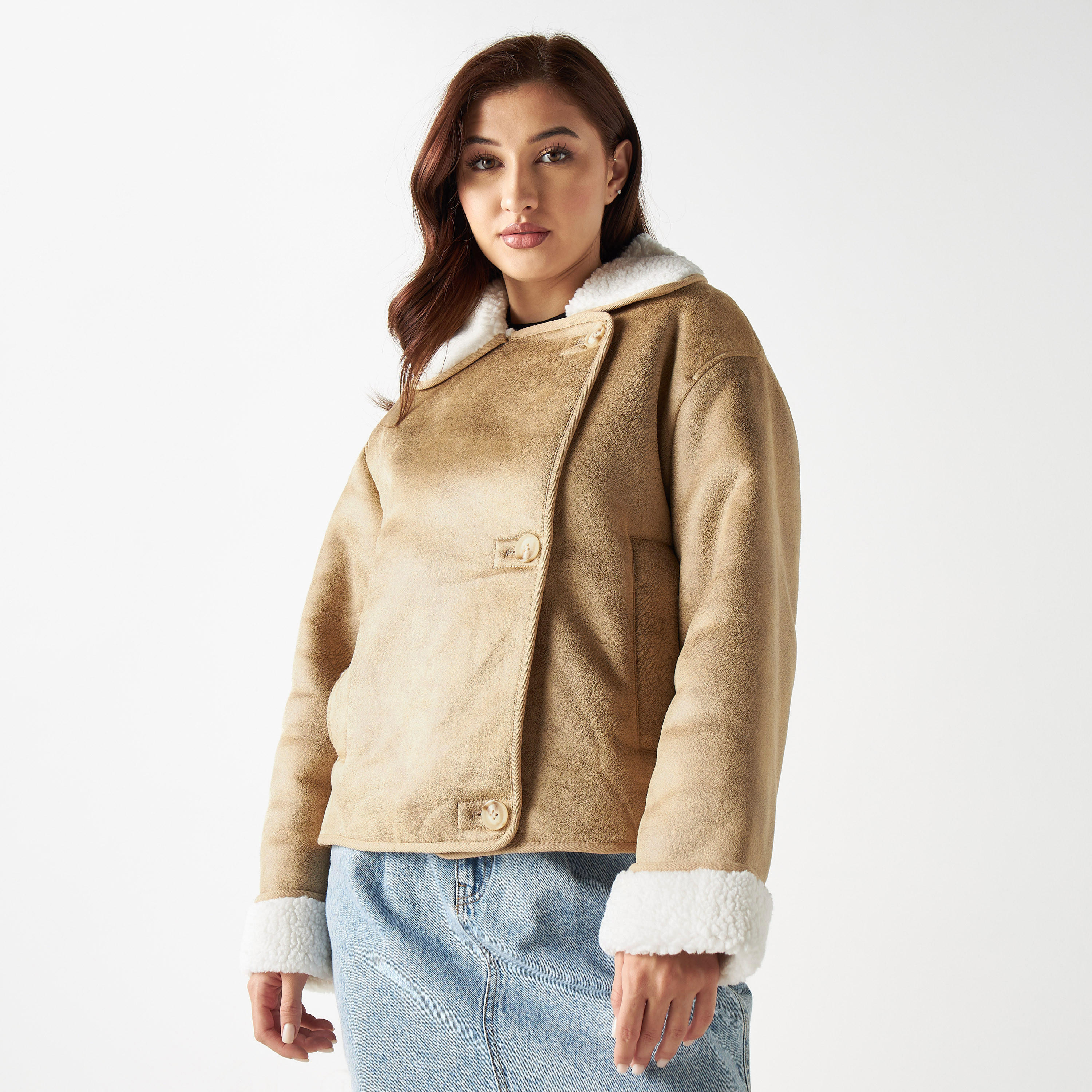 جاكيت بأكمام طويلة وتفاصيل فرو من لي كوبر-women-winterwear-coatsandjackets-jackets-image-1