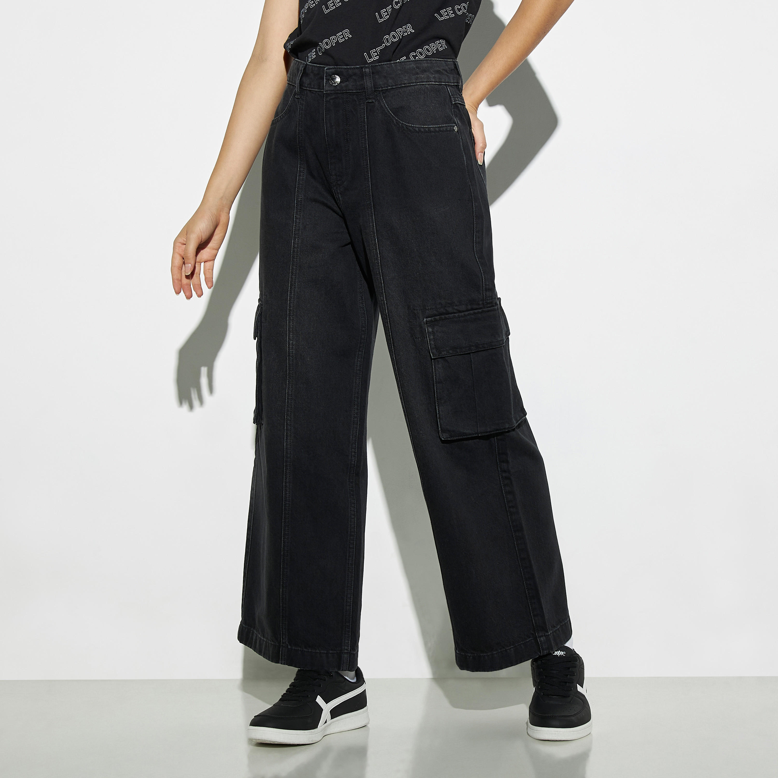 Lee Cooper Solid Wide Leg Cargo Jeans-women-clothing-bottoms-jeans-image-1