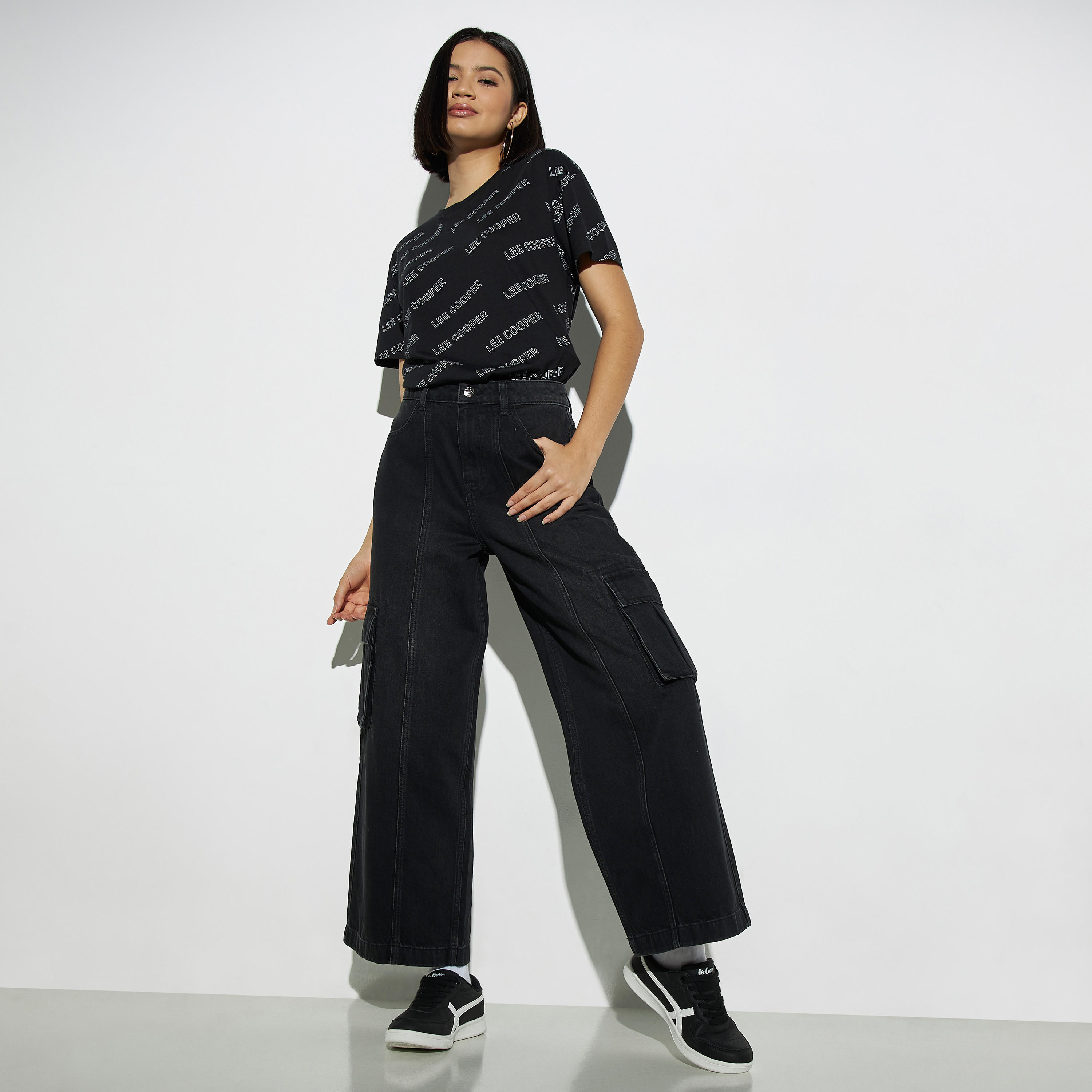 Lee Cooper Solid Wide Leg Cargo Jeans-women-clothing-bottoms-jeans-image-2
