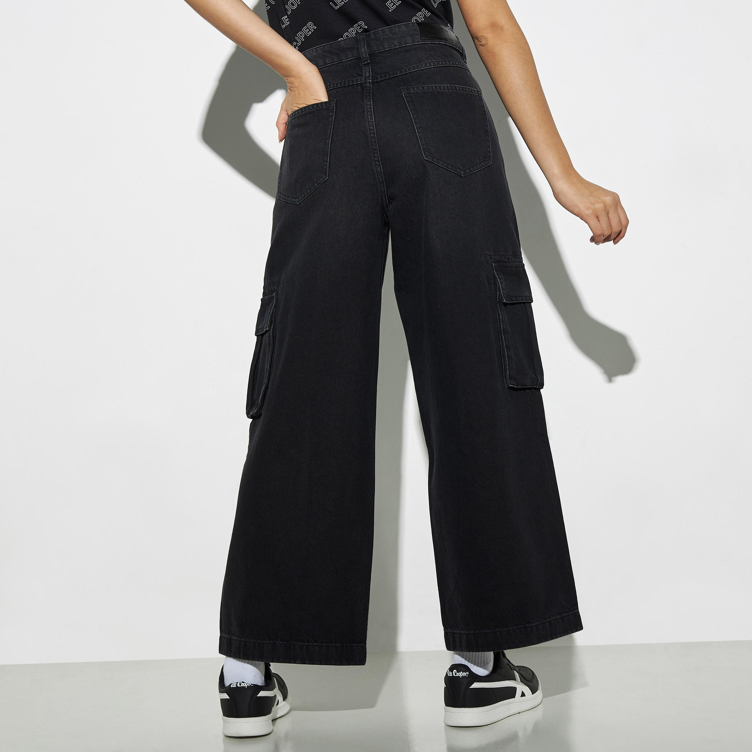 Lee Cooper Solid Wide Leg Cargo Jeans-women-clothing-bottoms-jeans-image-3