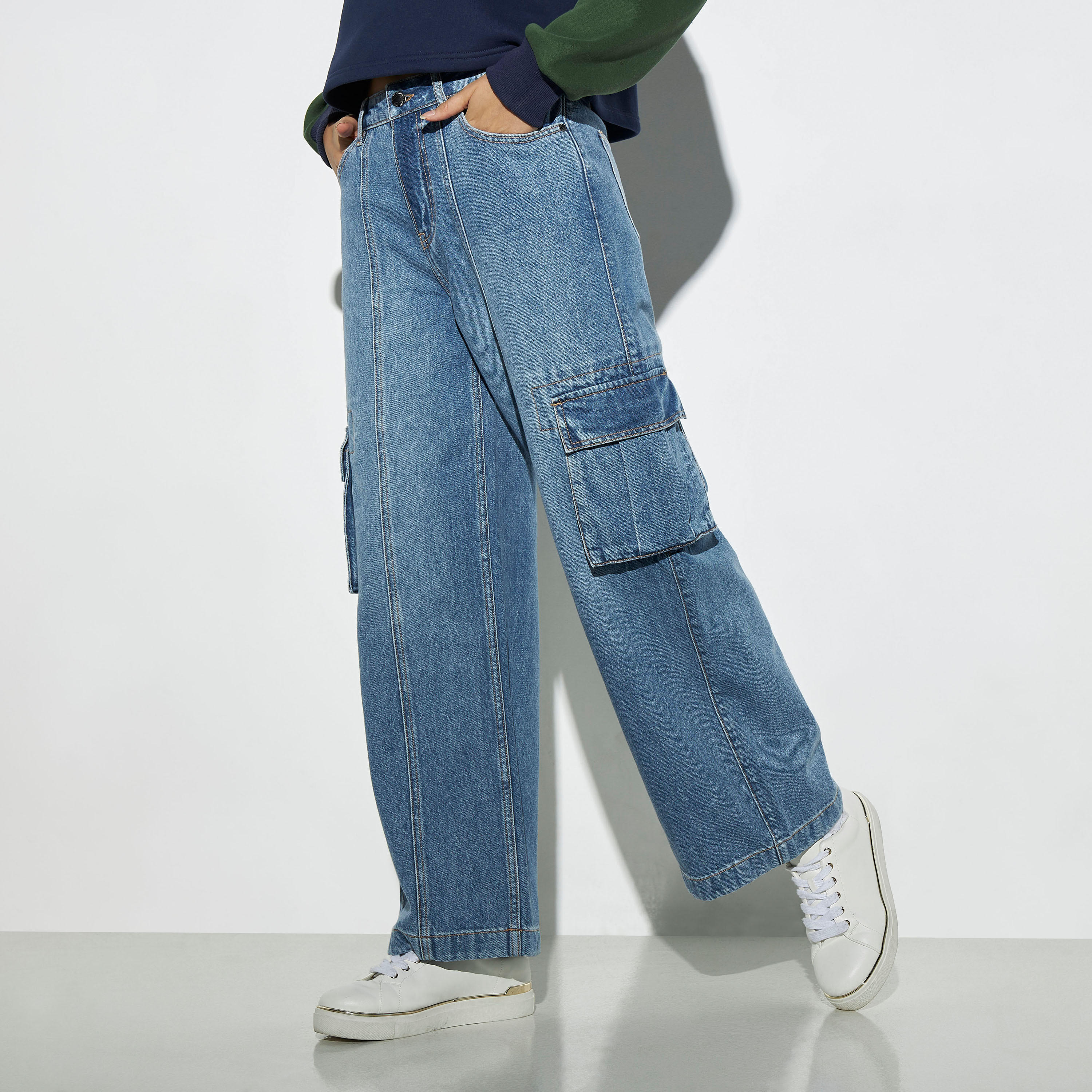 Lee Cooper Wide Leg Cargo Jeans-women-clothing-bottoms-jeans-image-1