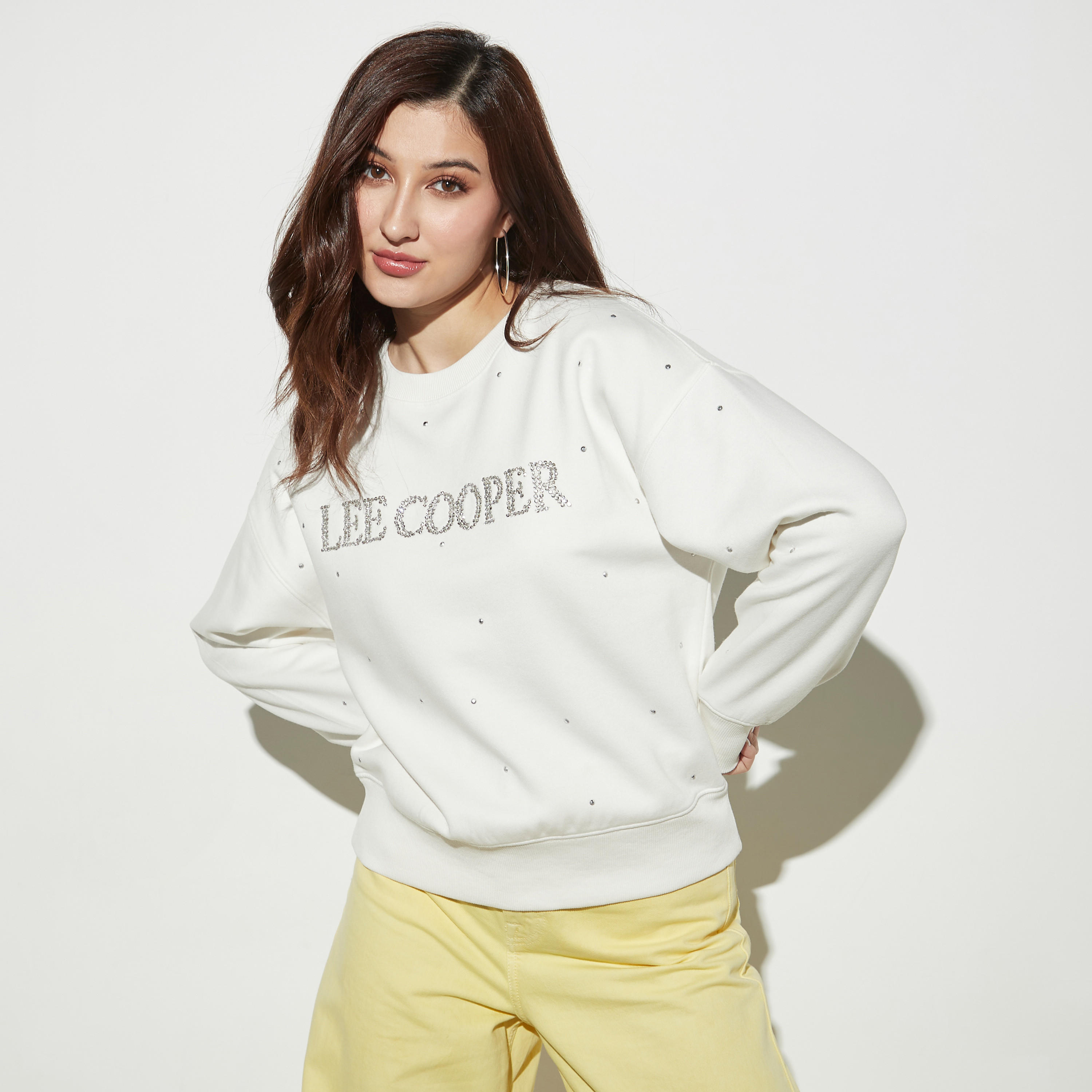 Lee Cooper Stud Embellished Sweatshirt with Long Sleeves-women-winterwear-hoodiesandsweatshirts-sweatshirts-image-1