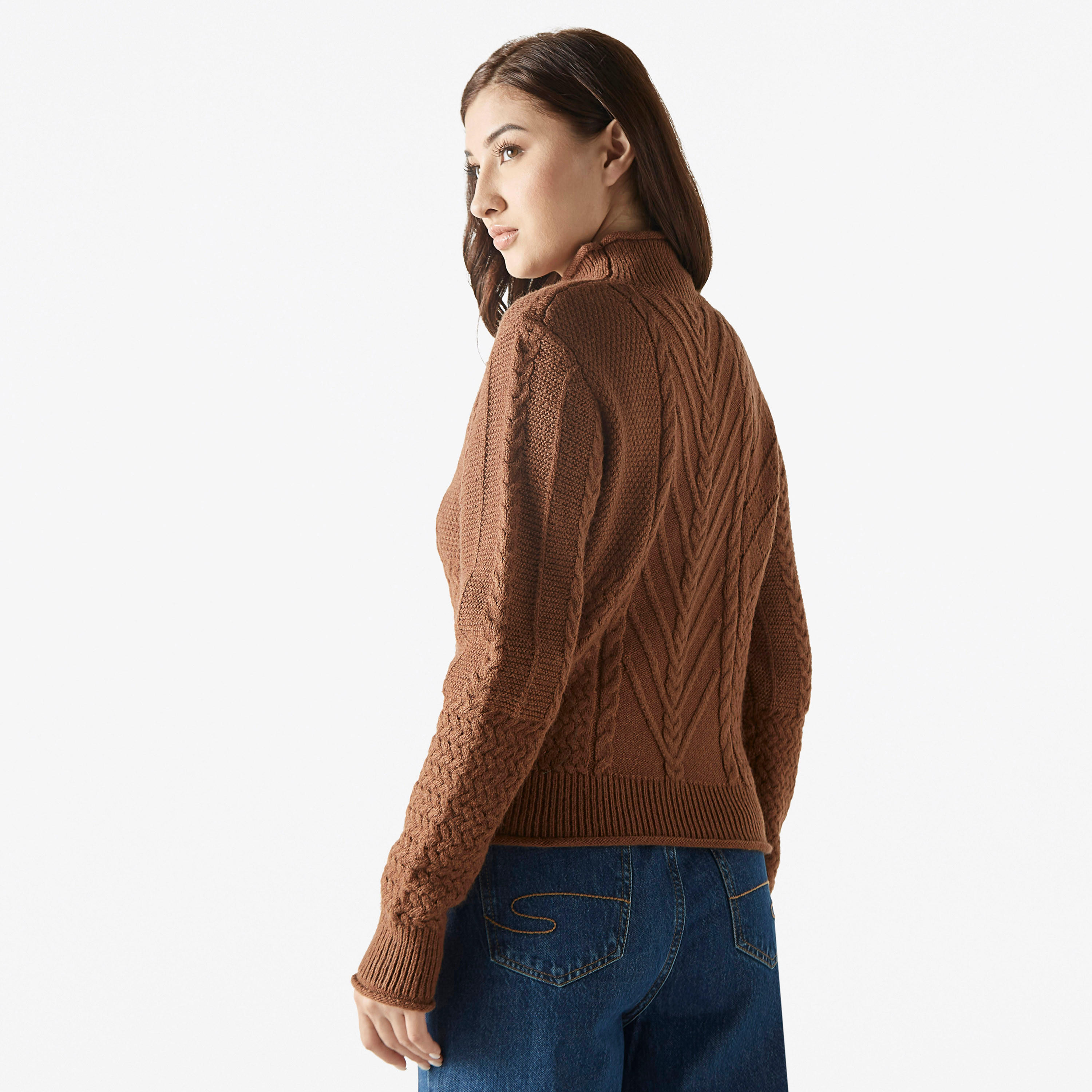 كنزة بارزة الملمس بياقة عالية وأكمام طويلة من لي كوبر-women-clothing-cardigansandjumpers-jumpers-image-3