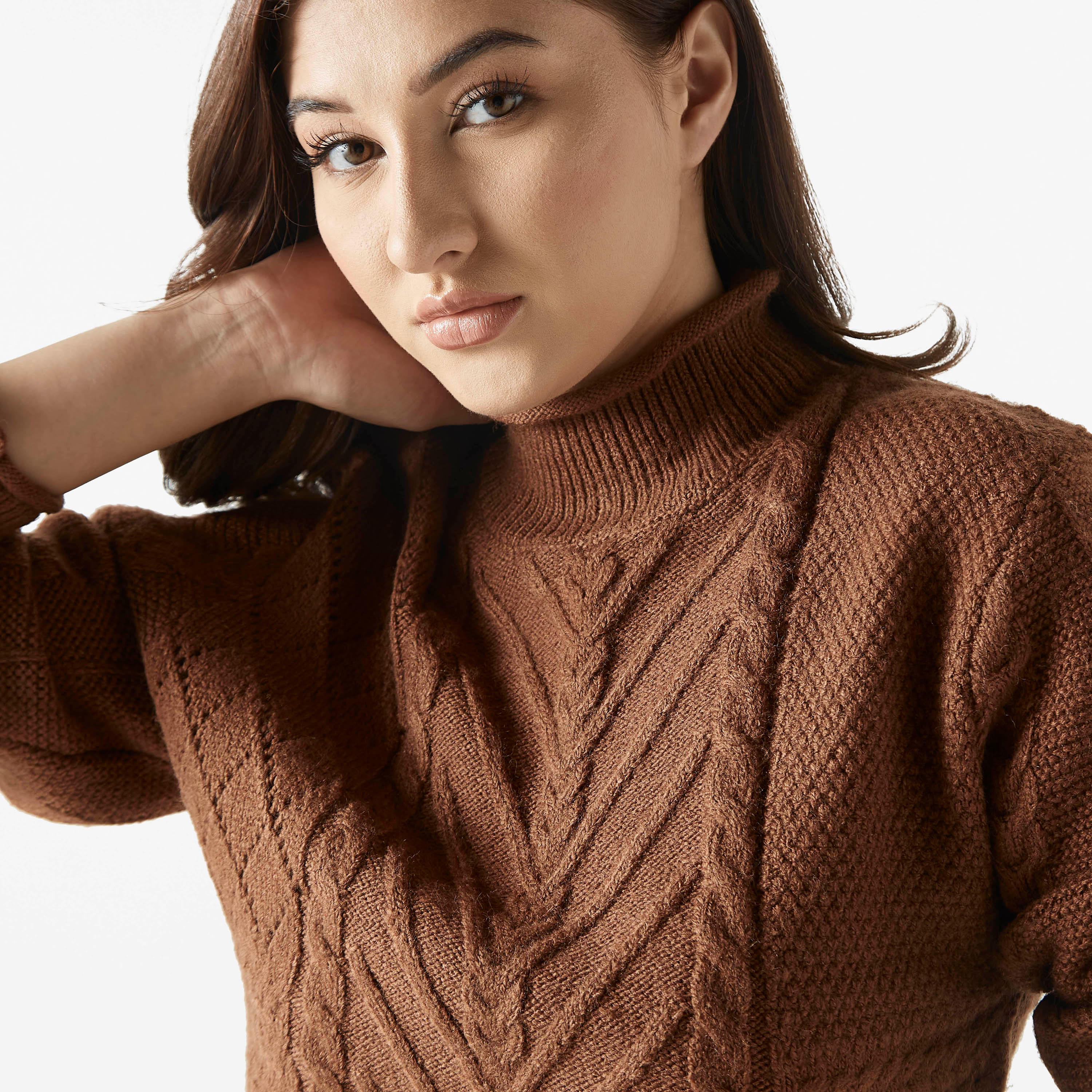 كنزة بارزة الملمس بياقة عالية وأكمام طويلة من لي كوبر-women-clothing-cardigansandjumpers-jumpers-image-4