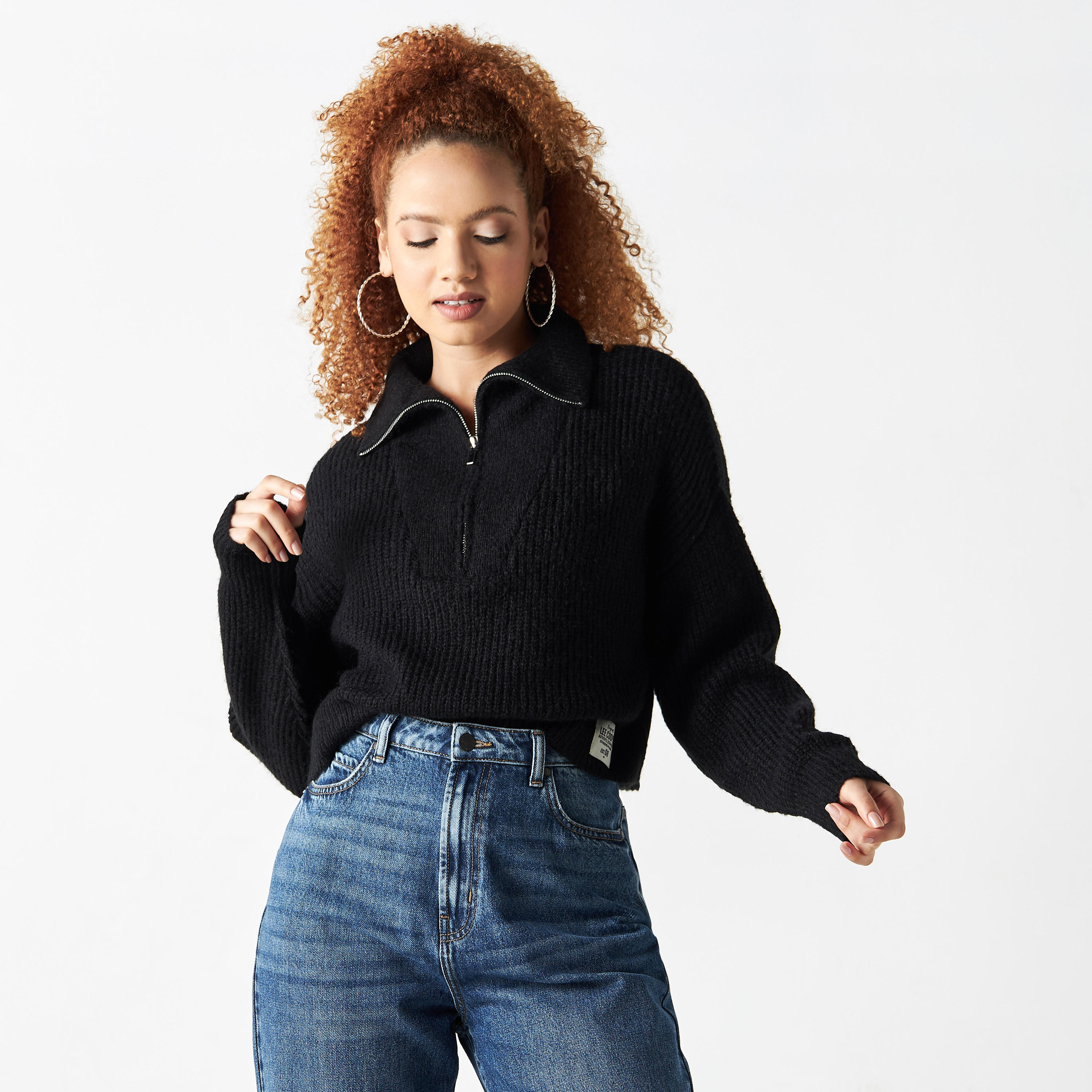 Lee Cooper Textured Pullover with Collar and Zip Closure-women-clothing-cardigansandjumpers-jumpers-image-1