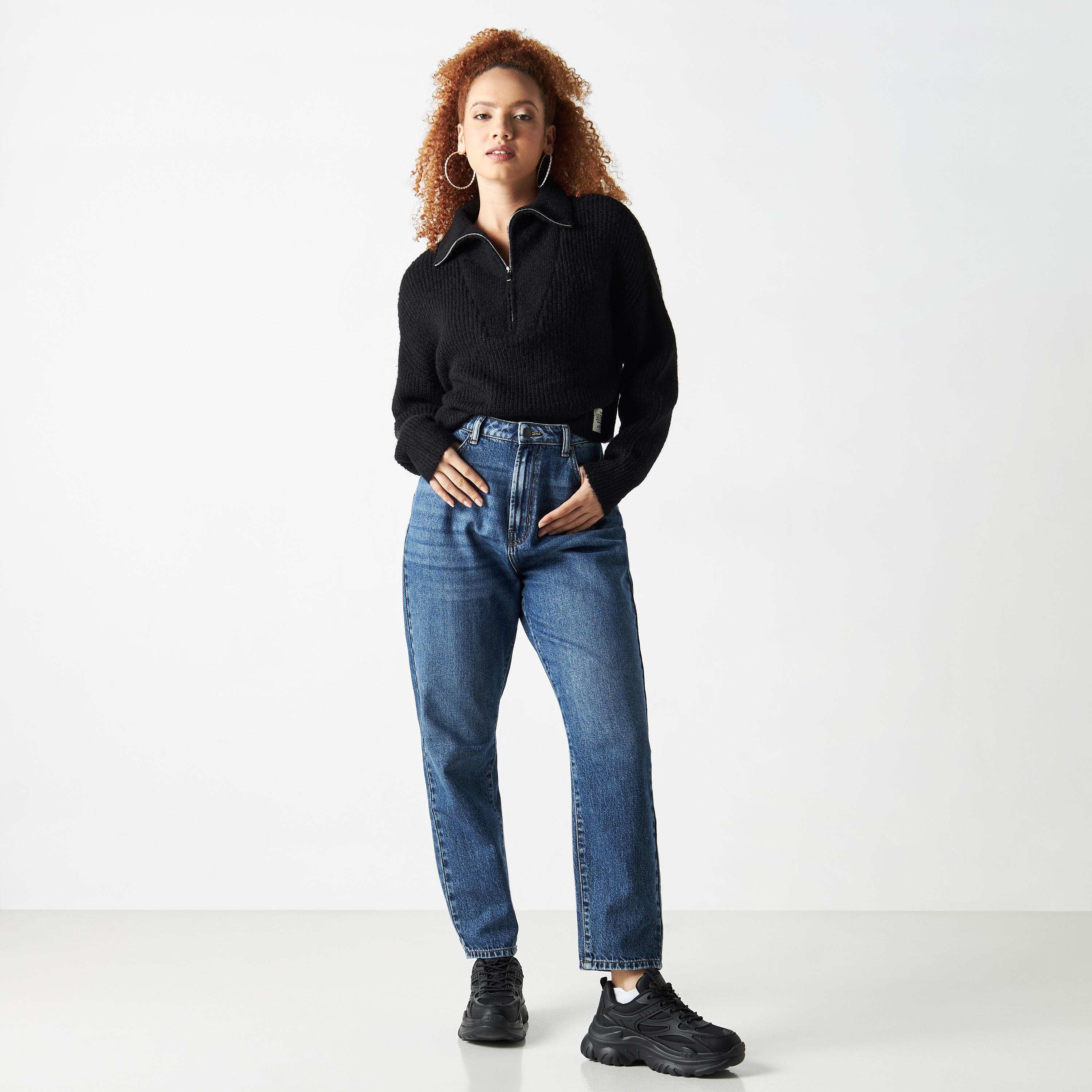 Lee Cooper Textured Pullover with Collar and Zip Closure-women-clothing-cardigansandjumpers-jumpers-image-2