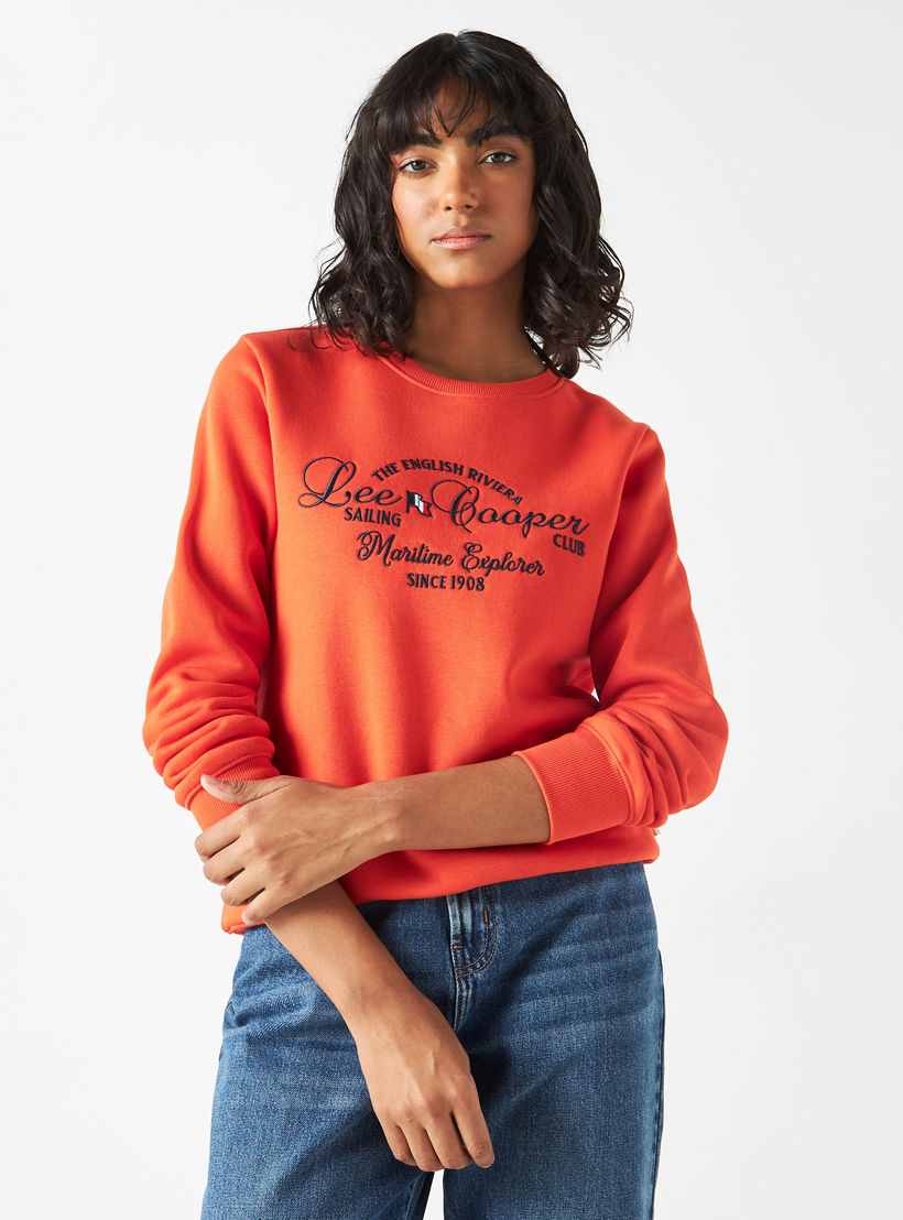 Lee Cooper Logo Print Crew Neck Sweatshirt with Long Sleeves-women-winterwear-hoodiesandsweatshirts-sweatshirts-image-1