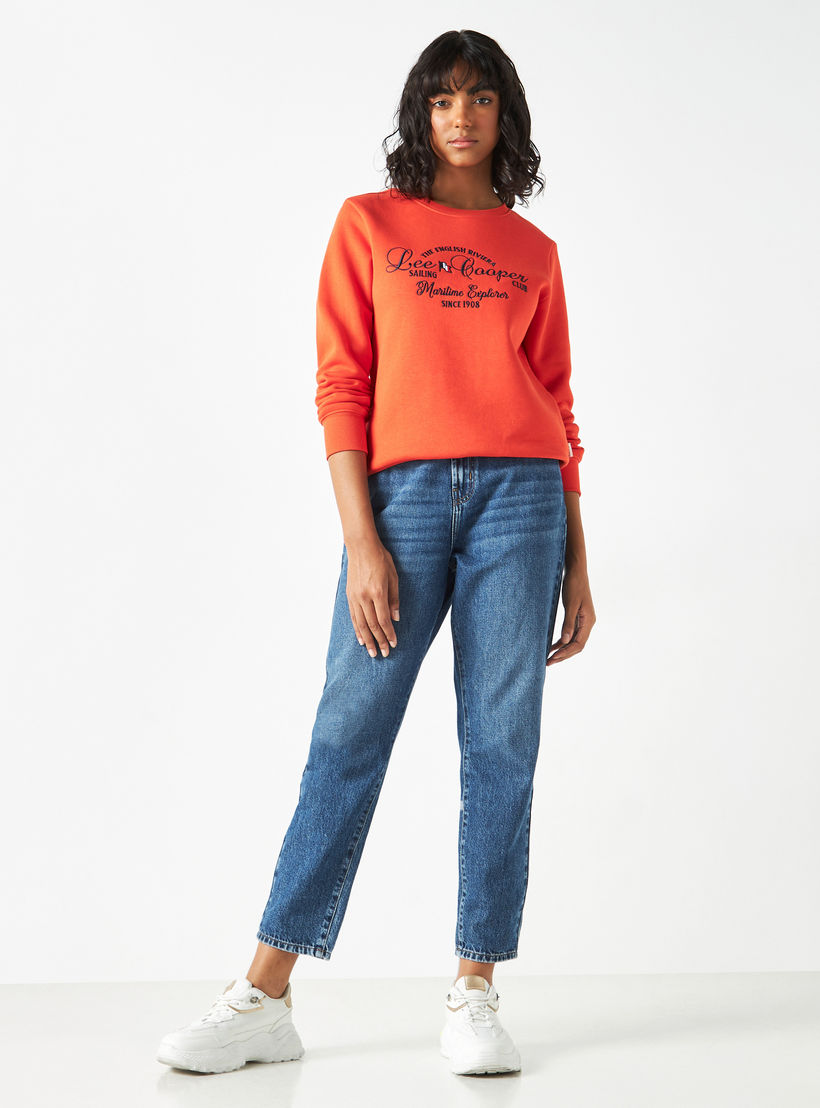 Lee Cooper Logo Print Crew Neck Sweatshirt with Long Sleeves-women-winterwear-hoodiesandsweatshirts-sweatshirts-image-2