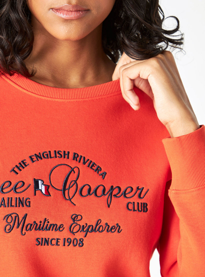 Lee Cooper Logo Print Crew Neck Sweatshirt with Long Sleeves-women-winterwear-hoodiesandsweatshirts-sweatshirts-image-4