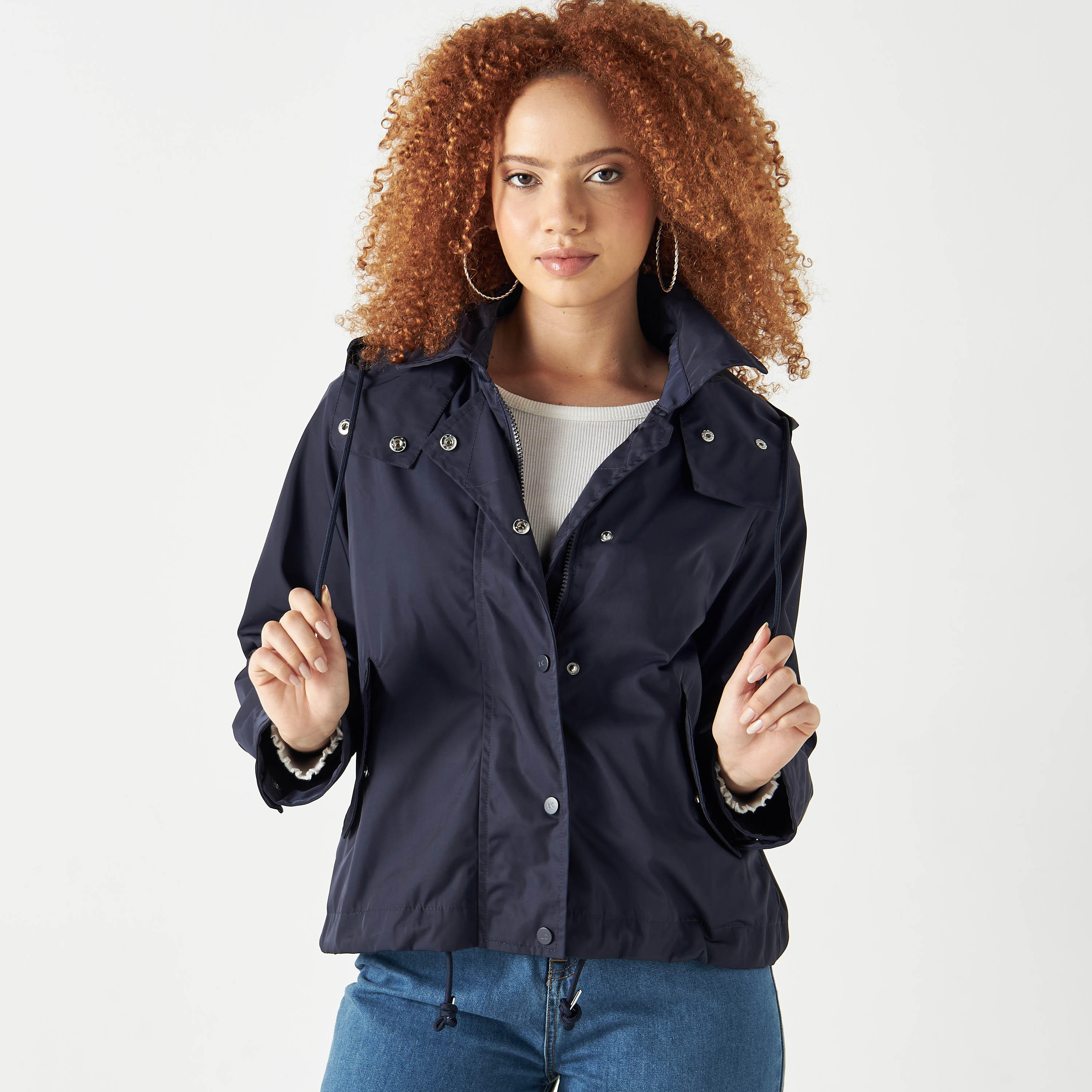 Lee Cooper Zip Through Hooded Jacket with Long Sleeves and Pockets-women-winterwear-coatsandjackets-jackets-image-1
