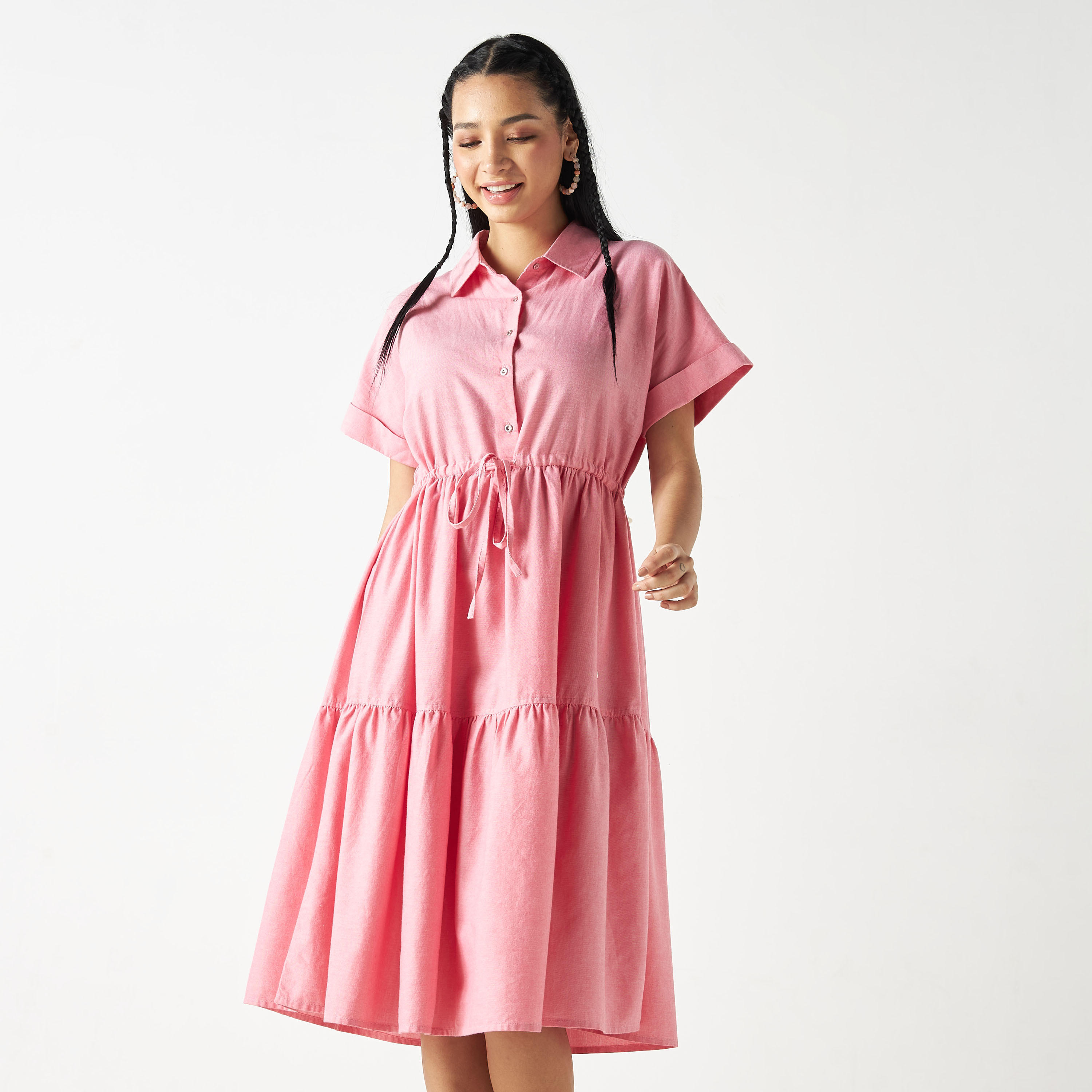 Lee Cooper Tiered Dress with Tie-Ups and Drop Shoulder Sleeves-women-clothing-dresses-image-1