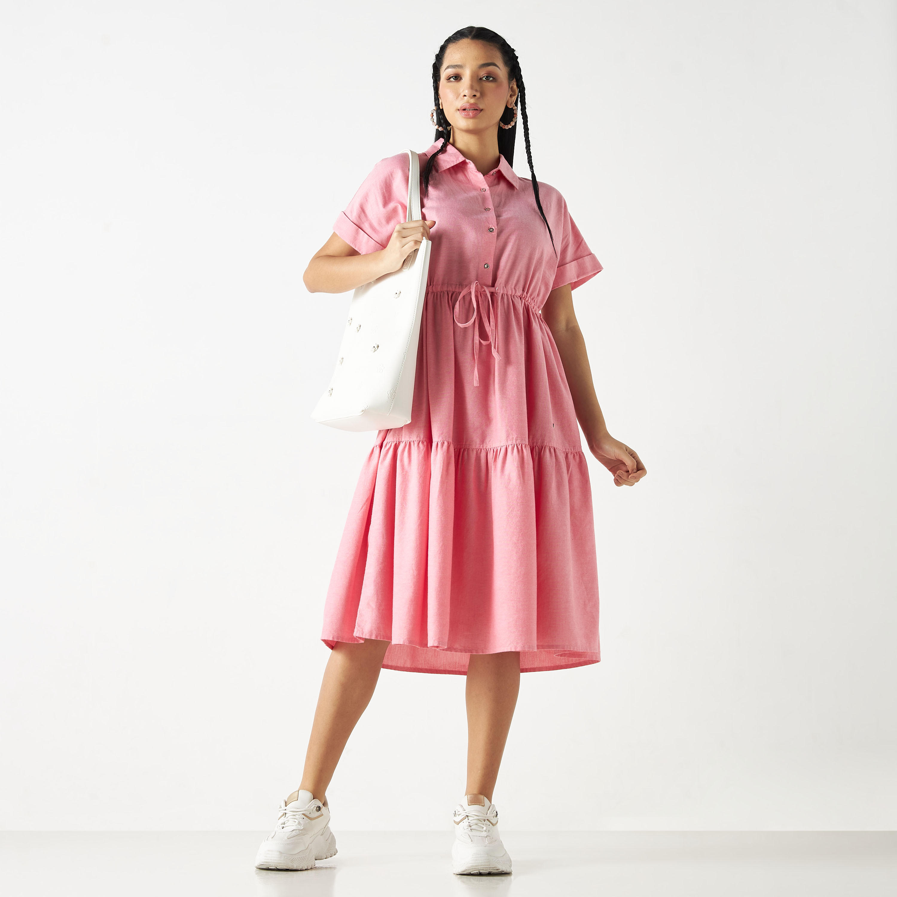 Lee Cooper Tiered Dress with Tie-Ups and Drop Shoulder Sleeves-women-clothing-dresses-image-2