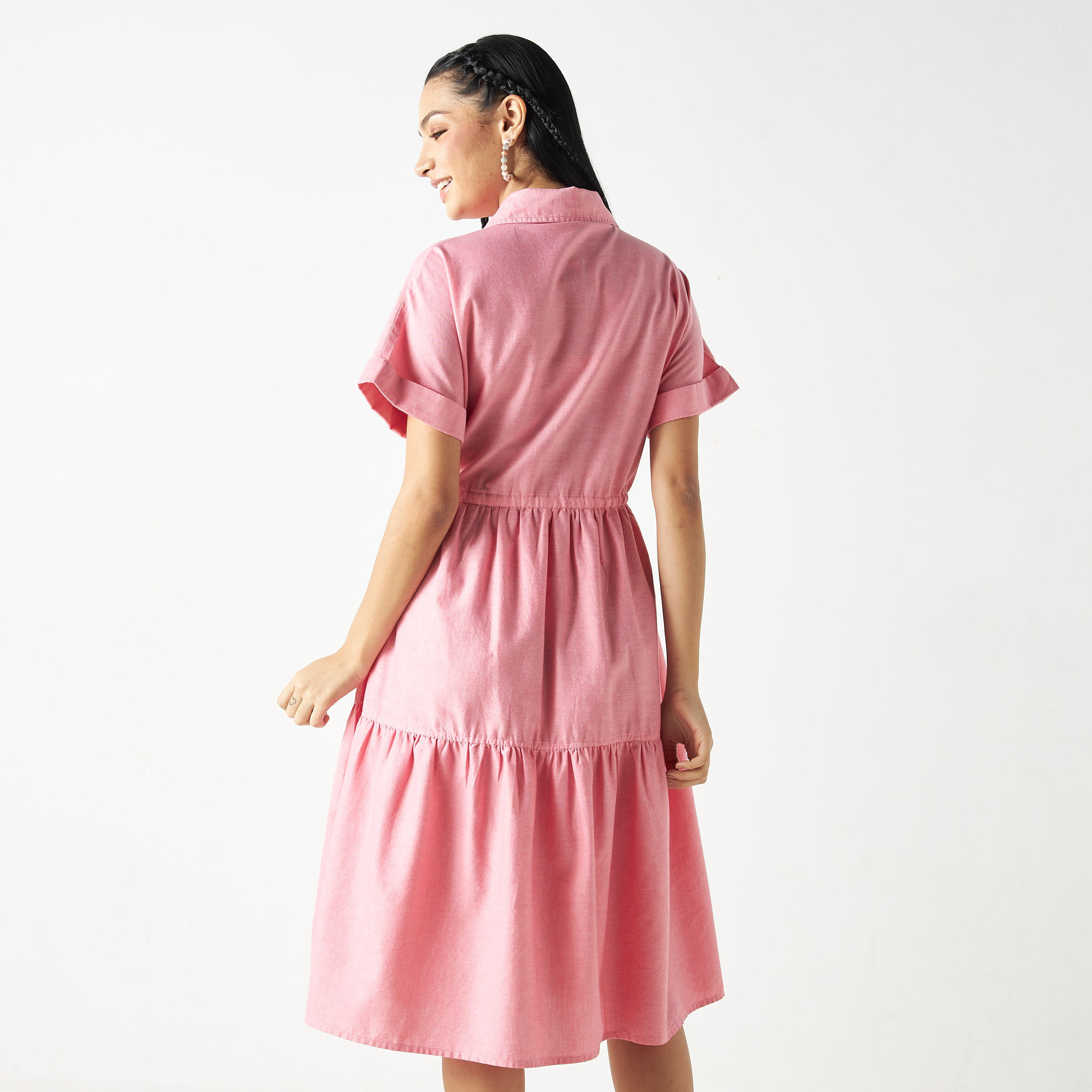 Lee Cooper Tiered Dress with Tie-Ups and Drop Shoulder Sleeves-women-clothing-dresses-image-3