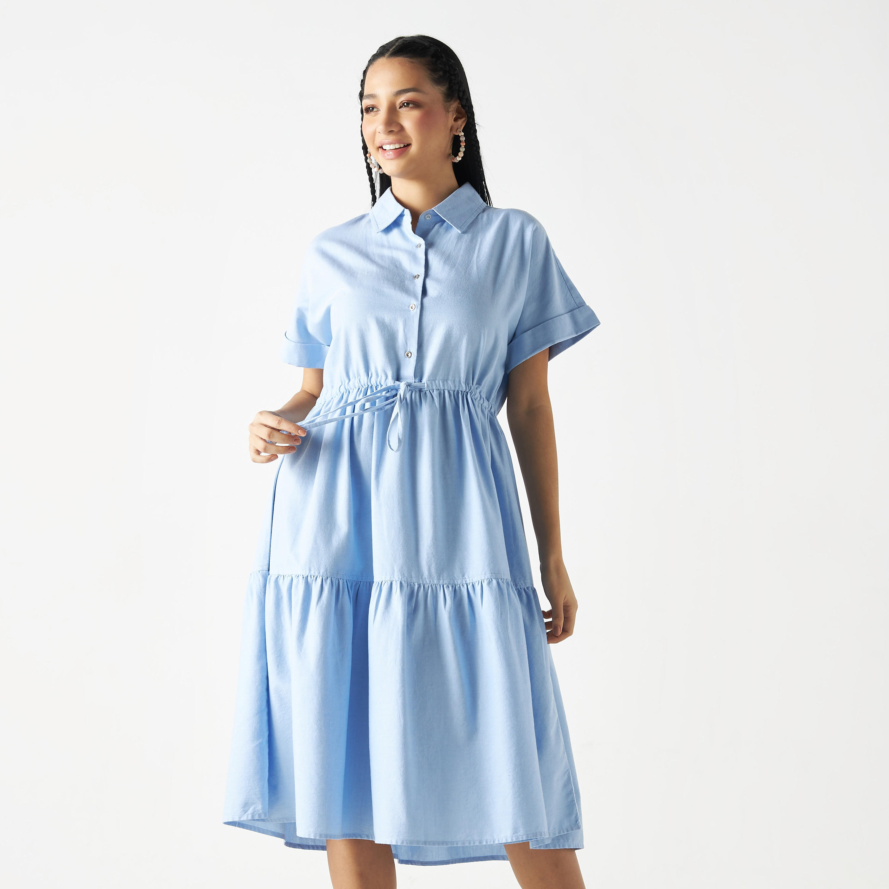 Lee Cooper Tiered Dress with Tie-Ups and Drop Shoulder Sleeves-women-clothing-dresses-image-5