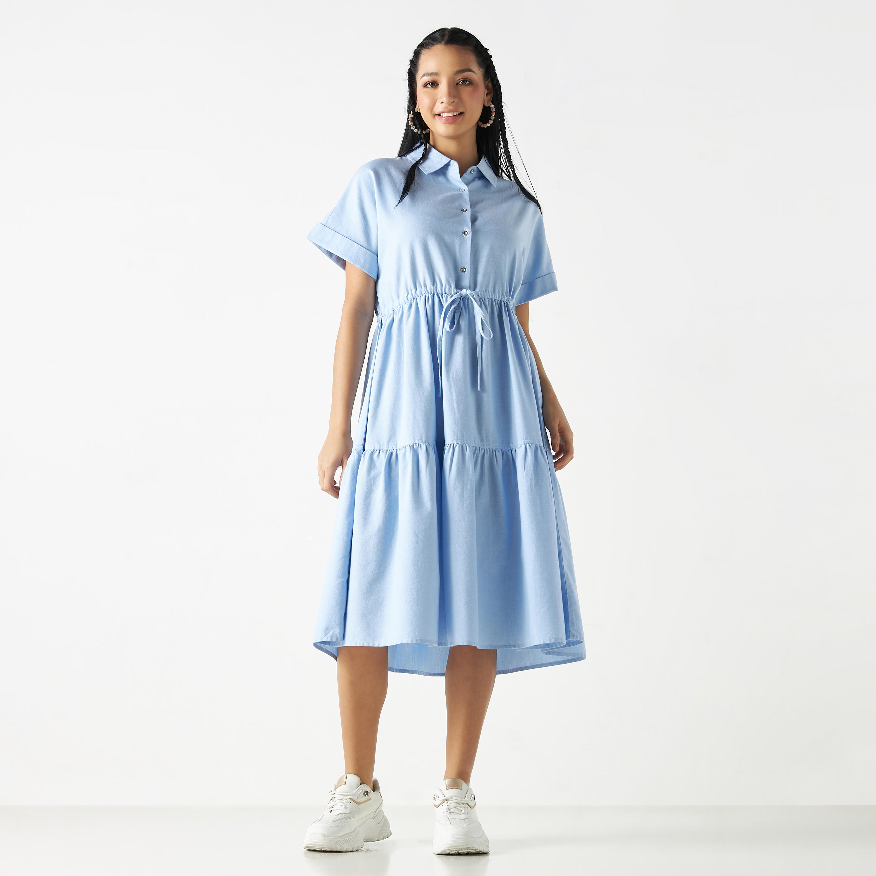 Lee Cooper Tiered Dress with Tie-Ups and Drop Shoulder Sleeves-women-clothing-dresses-image-6