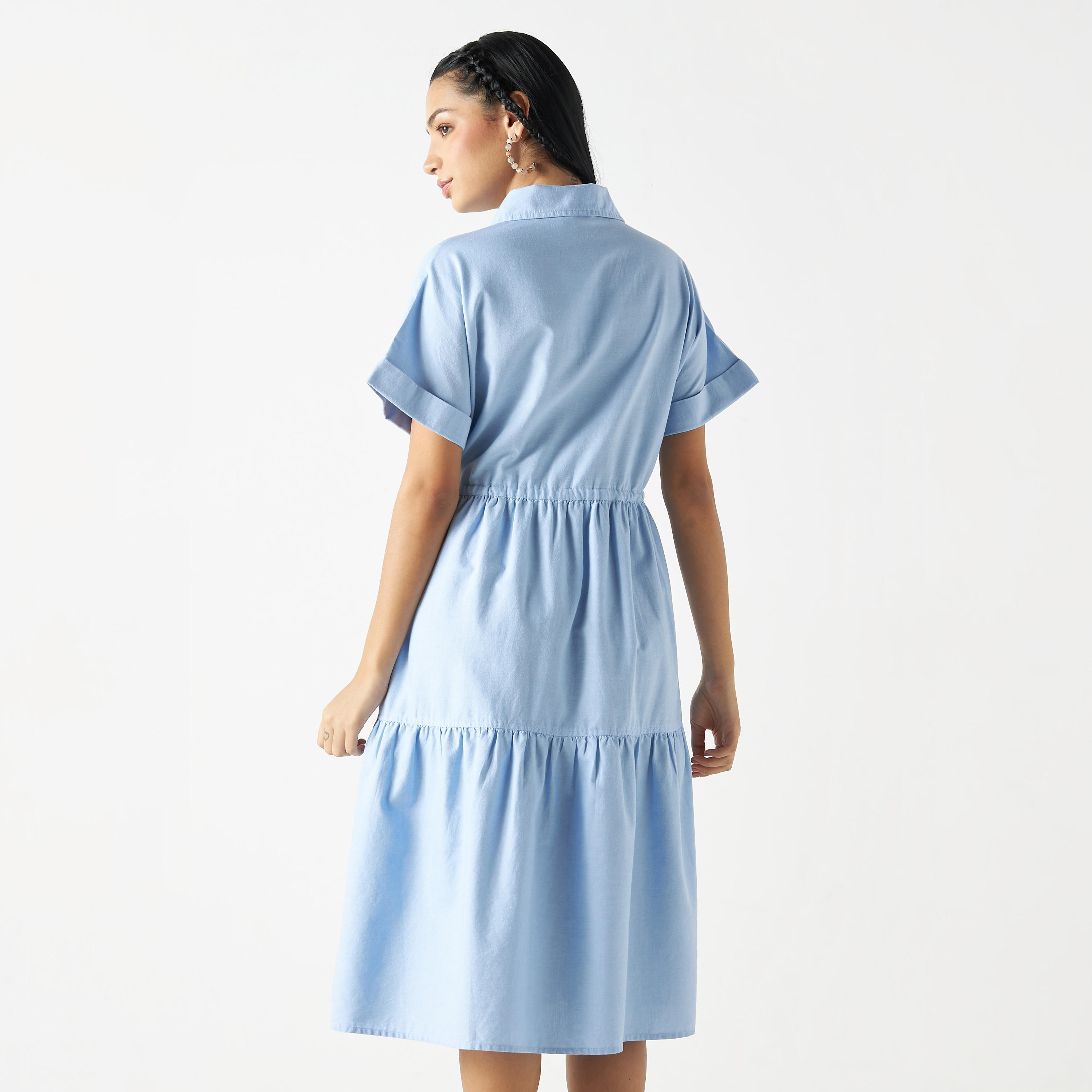 Lee Cooper Tiered Dress with Tie-Ups and Drop Shoulder Sleeves-women-clothing-dresses-image-7