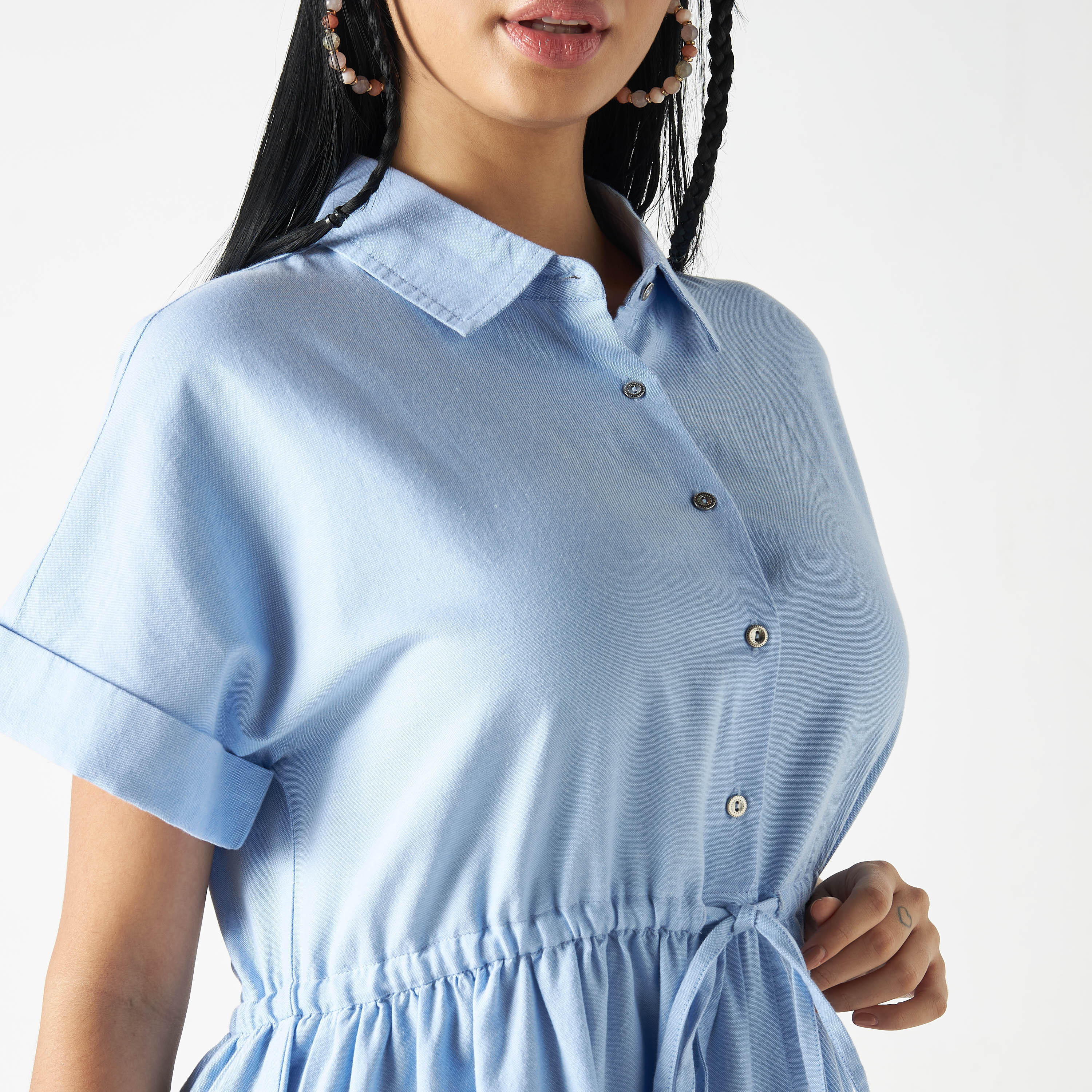 Lee Cooper Tiered Dress with Tie-Ups and Drop Shoulder Sleeves-women-clothing-dresses-image-8