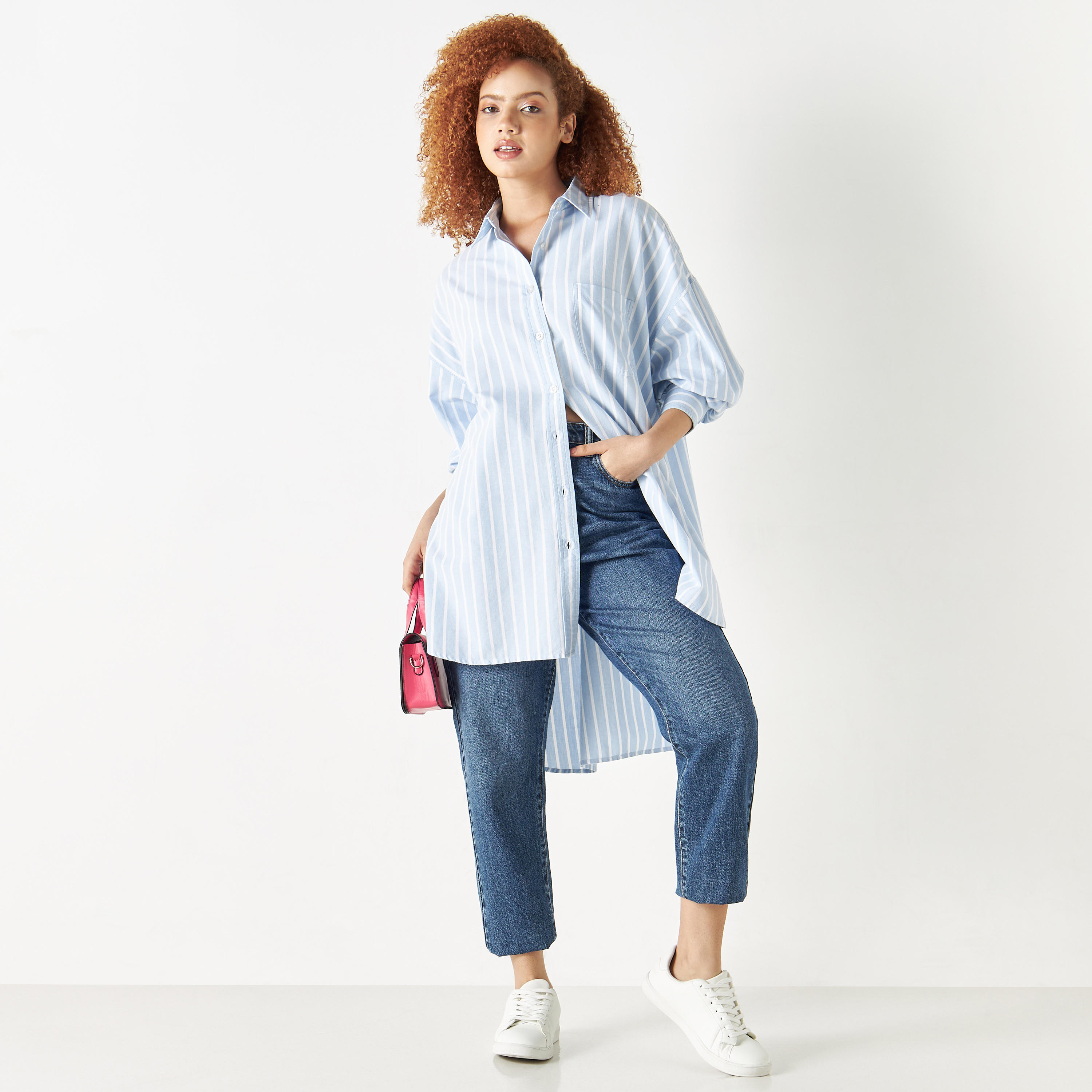 قميص دينم مقلّم طويل بأكمام طويلة من لي كوبر-women-clothing-shirtsandblouses-shirts-image-2