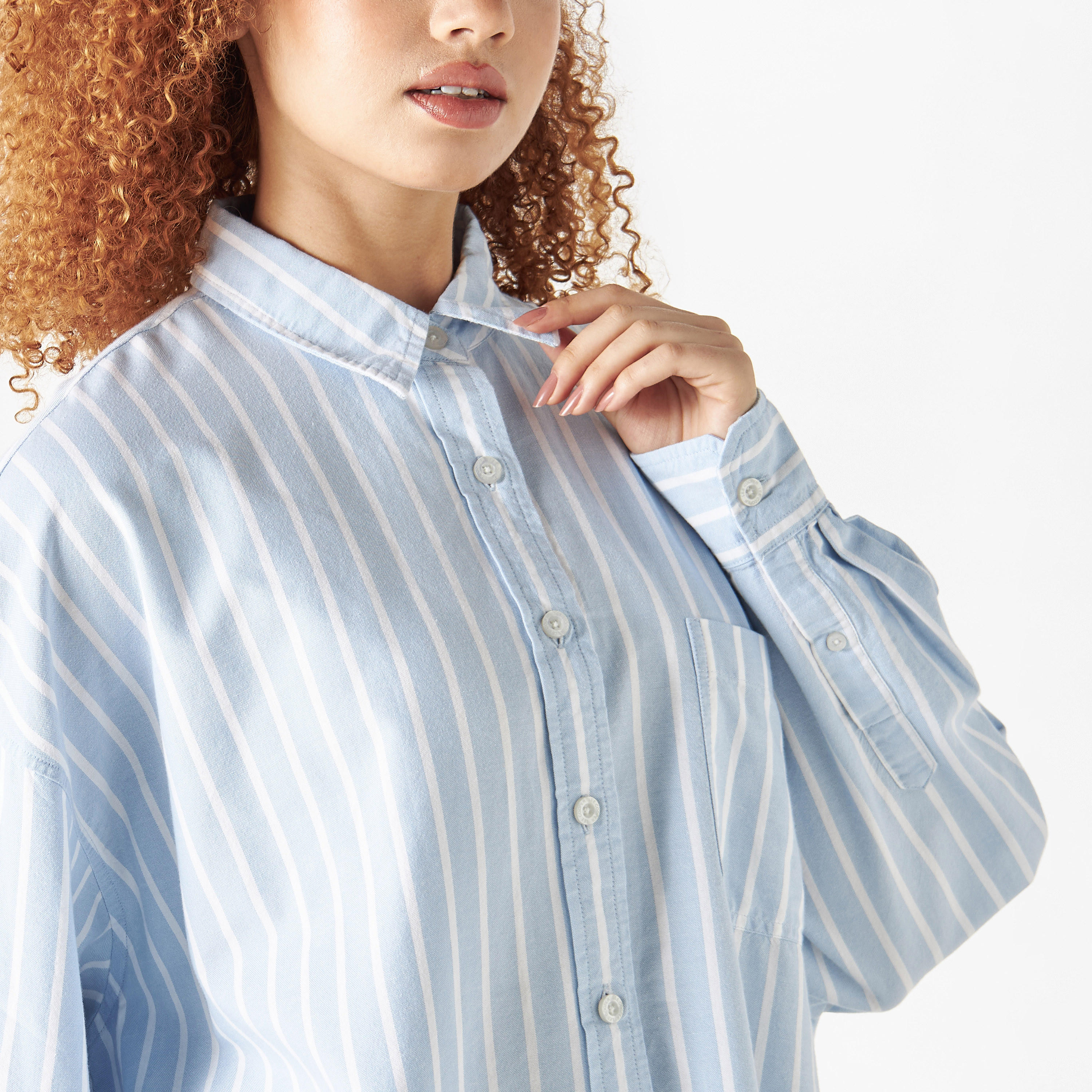 قميص دينم مقلّم طويل بأكمام طويلة من لي كوبر-women-clothing-shirtsandblouses-shirts-image-4